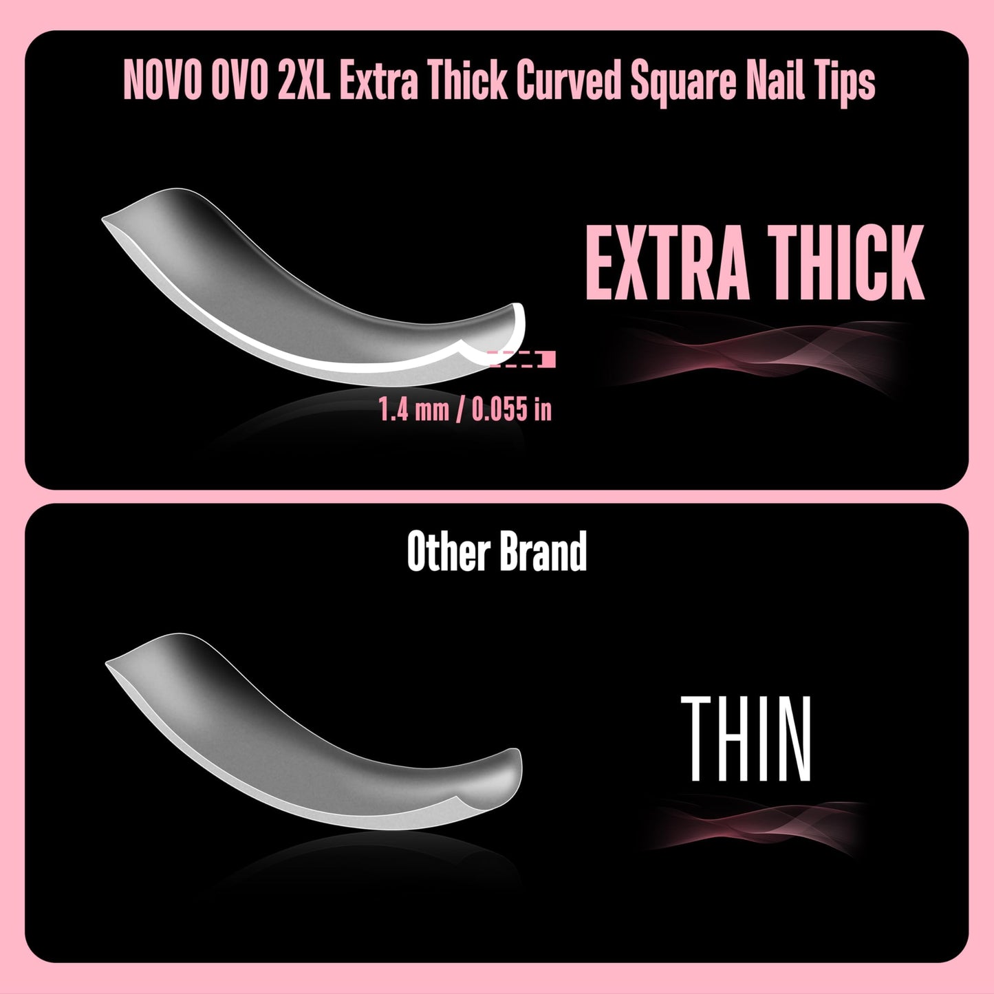 NOVO OVO Halloween XXL Curved Nail Tips Press on Full Cover, Tapered Square Gel x Extra Thick Long XL Acrylic Fake Nails Extension kit, Clear Pre-etched Soft French False Nail 12 Sizes 300pcs