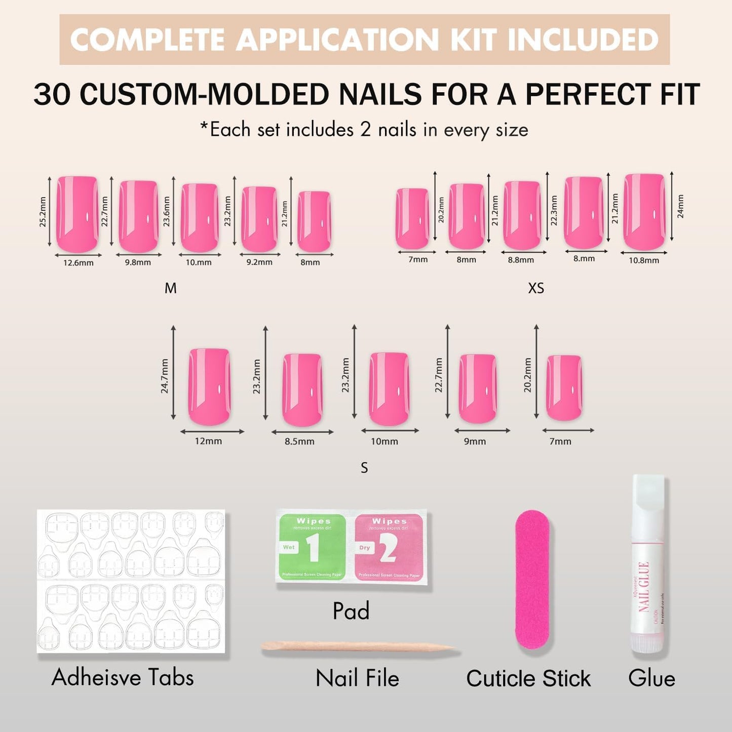 SXVME French Press On Nails Long Square - Chrome Ombre Press on Nails with Glue for Women, Nude Brown Fake Nails Press ons, Glazed Shiny Gel Glue on Nails Coffin, Reusable Nail Stick Ons, 30 Pcs