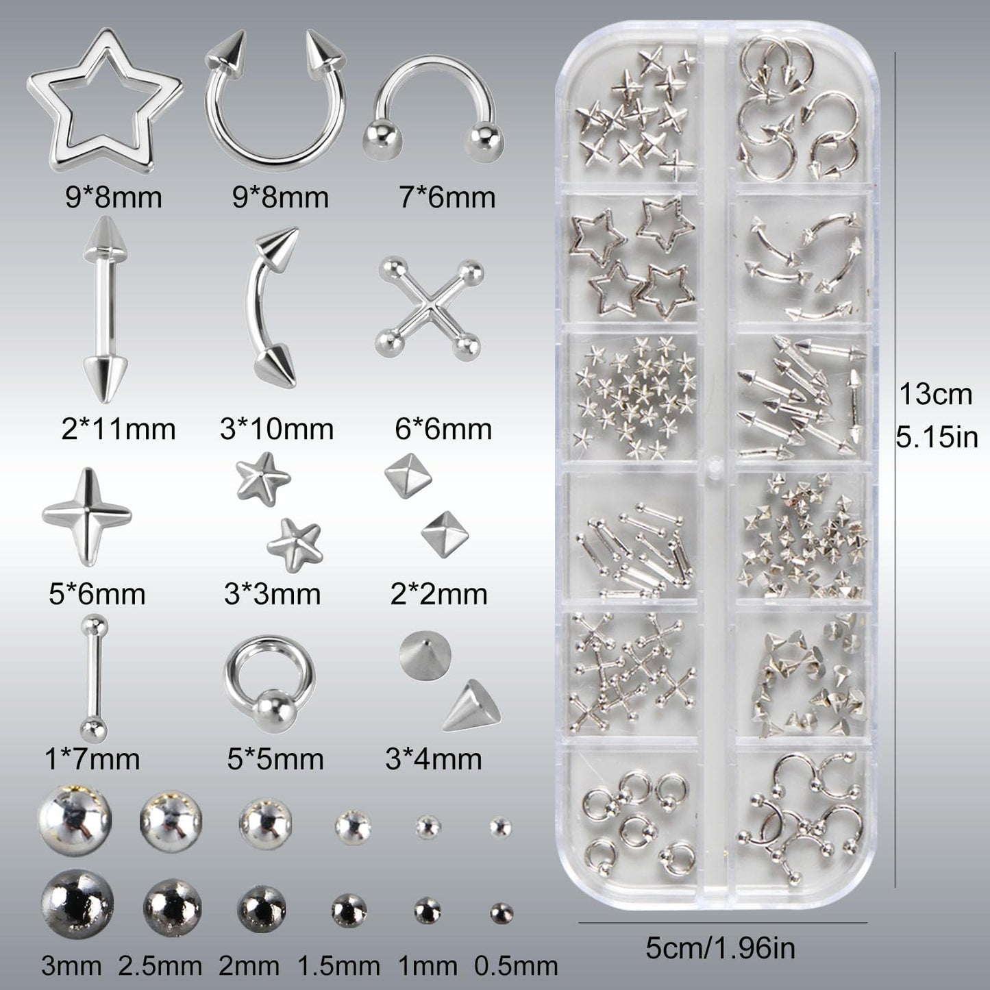 3D Metal Punk Bullet Nail Art Rivet Silver Black Nail Charm Alloy Gothic Stars Studs Spikes Beads Steel Balls Rock Mini Flat Back Y2K Nail Art Studs Nail Gems Nail Supplies Decoration