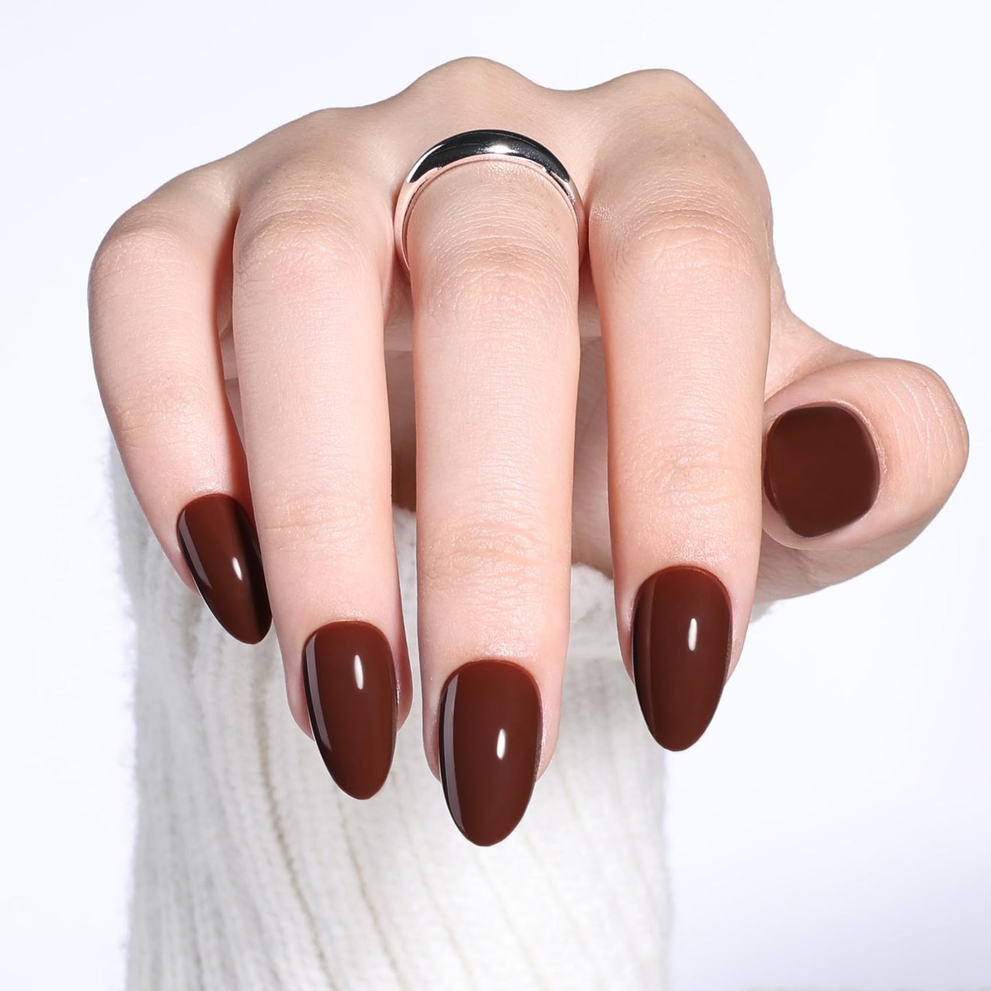 Brown Press On Nails Almond - Short Almond Fake Nails with Nail Glue, Dark Brown Press On Nails Reusable Stick On Nails in 16 Sizes 32 Nail Kit for Women & Girls | Salon Quality