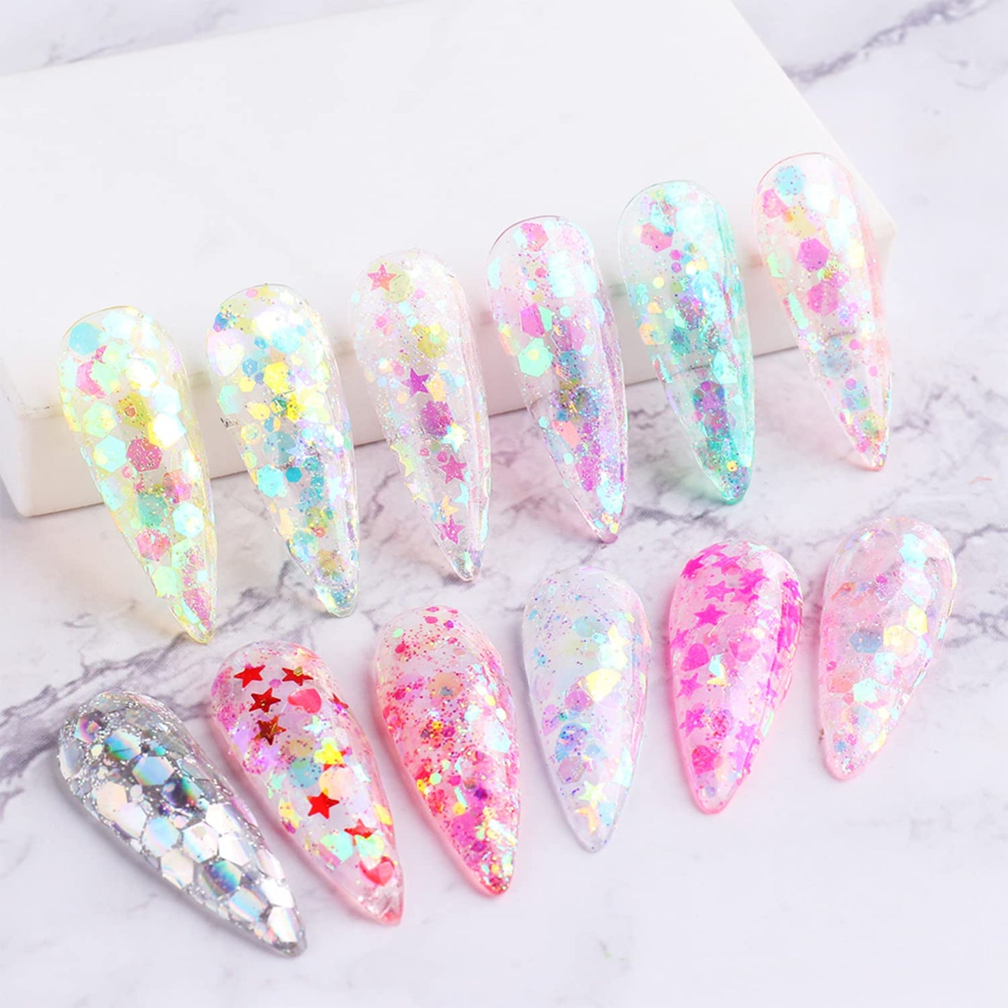 Iridescent Glitter Nail Art Sequins, Holographic 3D Irregular Ultra-Thin Nail Art Glitter Flakes Designs, Shiny Mermaid Nail Glitter Slices Resin Acrylic Supplies for Women Girls Manicure Decorations