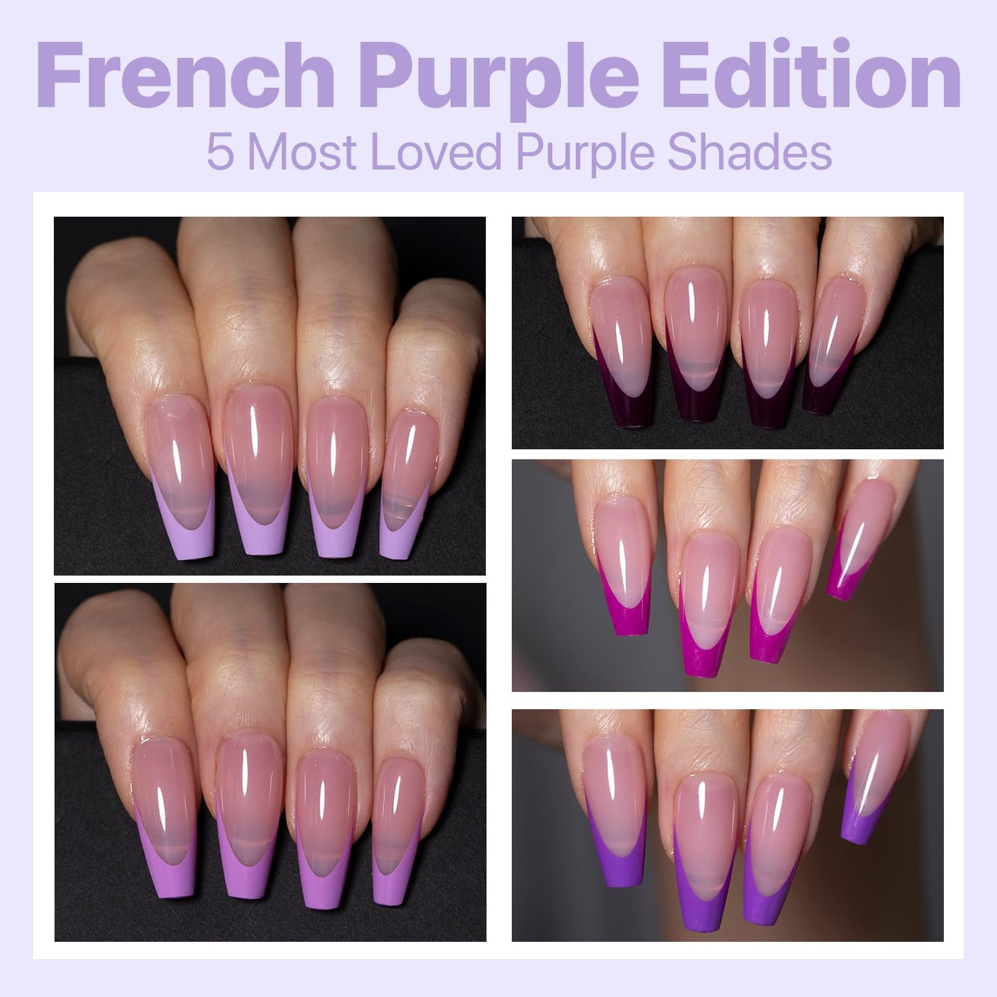 SXC Cosmetics French Tip Press On Nails – Purple Series, Extra Short Square, X-Pro Tips Starter Kit | 150PCS, 15 Sizes, 5 Styles, Beginner-Friendly