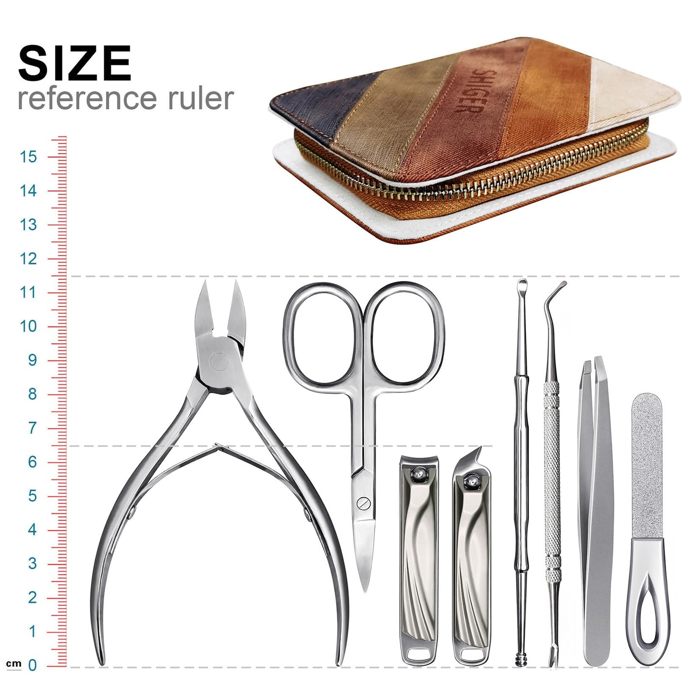 SGNEKOO 8-Piece Manicure Set, PU Leather Case, Professional Nail Clippers, File, Tweezers & Grooming Tools, for Home Use & Nail Salons