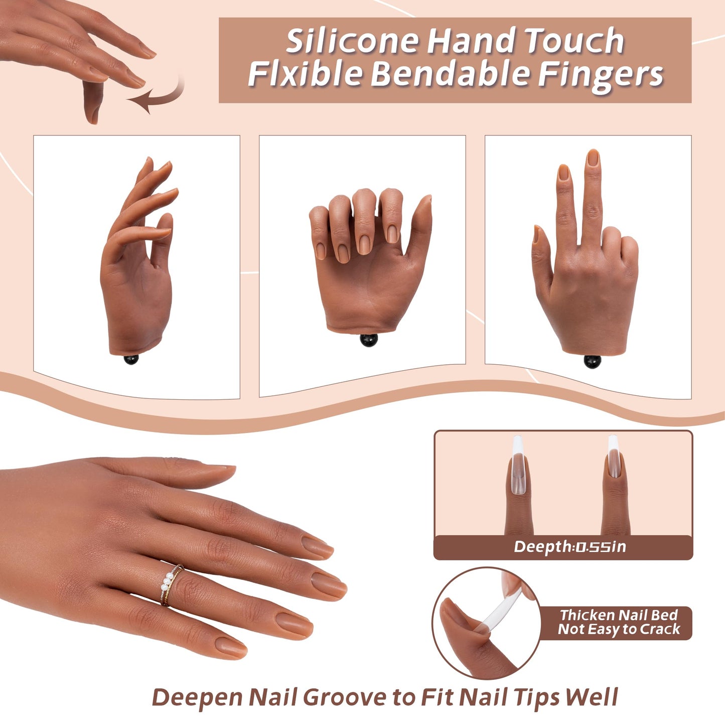 Veikmv Practice Hand for Acrylic Nails,Silicone Nail Practice Kit for Hands,with Flexible Bendable Fingers,Nail Art Gel Polish Practice, Manicure Supplies for Beginners