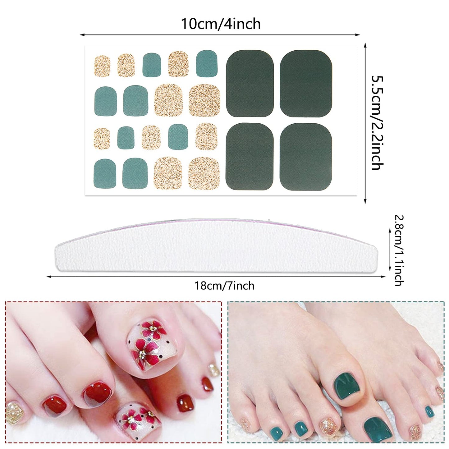 YECIRALA 20 Sheets 440 Pcs Gradient Glitter Toe Nail Stickers Full Nail Wraps For Women Toenails Nail Gel Polish Stickers For Toes Nails Stick On Nail Polish Strips Nail Gel Stickers Toenails Stickers
