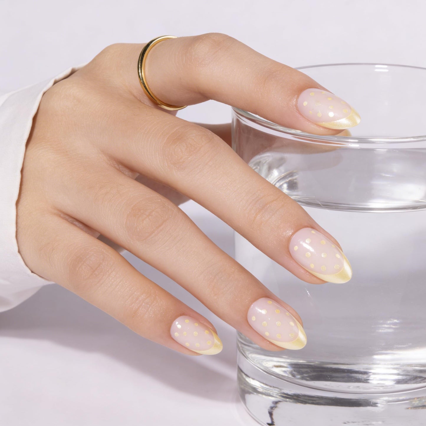 PILOLO Press On Nails Polka Dot Fake Nail Tips Adhesive Reusable Full Cover Acrylic False Nails Long Almond Stick On Manicure Set for Women Girls Gift (Lemon French Polka)