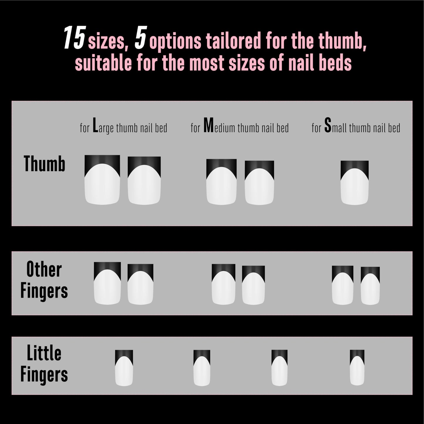 NOVO OVO Short Sharp Square Black French Tip Nail Tips Press on MILKY WHITE, Need Builder Gel Top Coat Nail Glue, Soft Gel Fake Nail Extension, Full Cover False Nails for Salon DIY x 15 Sizes 240 pcs