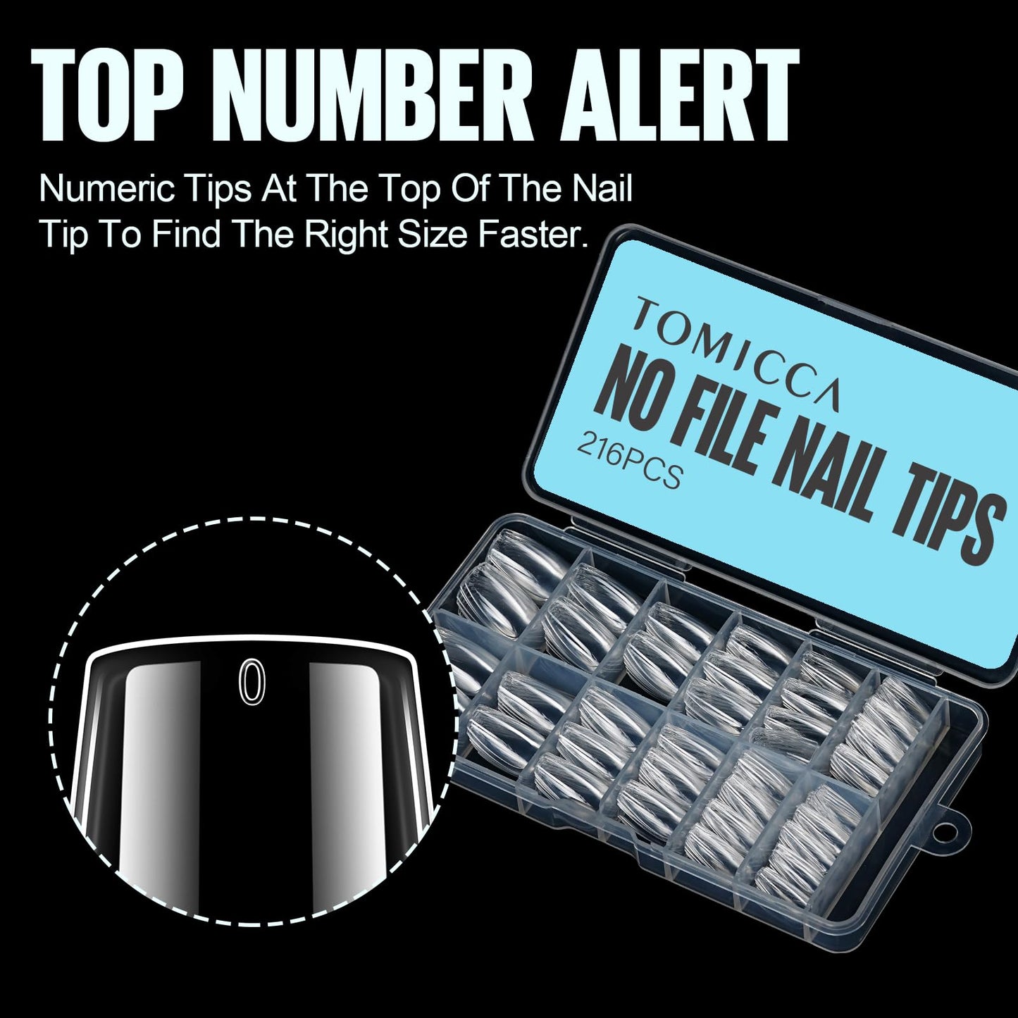 TOMICCA Fake Clear Nails, Short Square False Nail Tips, 216Pcs Nail Extension Tips for DIY Salon Gift 12Size