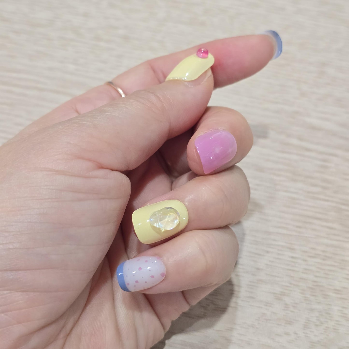 Korean Press On Nails 2 Box Set, Blue & Yellow Style Square Nail Tips 32pcs, Gradient & Decorated Fake Nails, Flexible TPU Stick On Manicure Kit from Korea