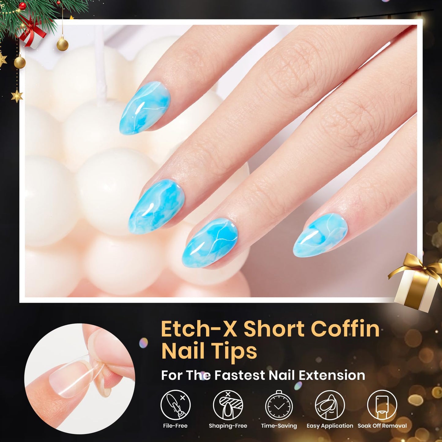 Beetles Gel Nail Tips 576Pcs Pre-shape Short Almond Etch-X Nail Tips,12 Sizes Soft Acrylic False Nail Tips Half Matte Full Cover Easy DIY Press On Nail Extensions Art Salon Gift Set for Women