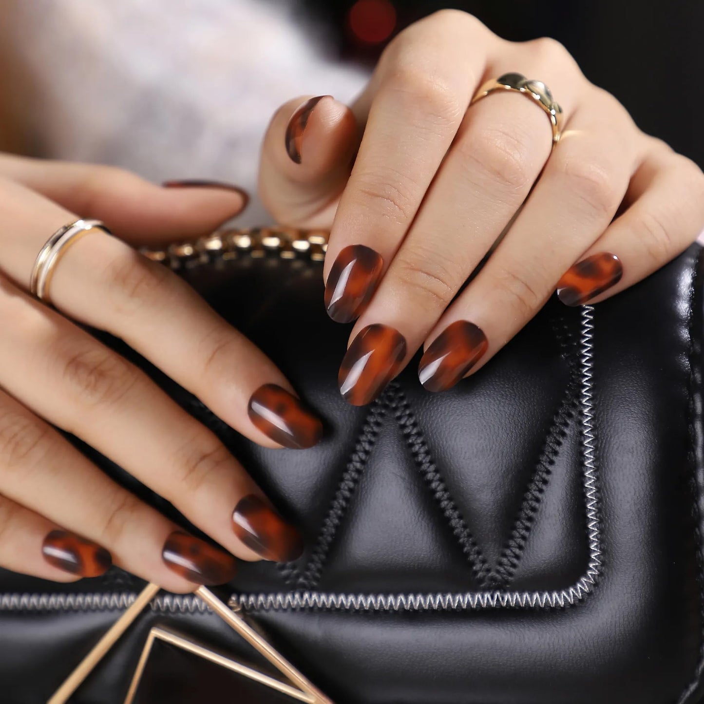 Press On Nail Bundle - Tortoise & French Toast 32 Nail Kit + Glue & Tools Reusable Short Almond Nail Kits