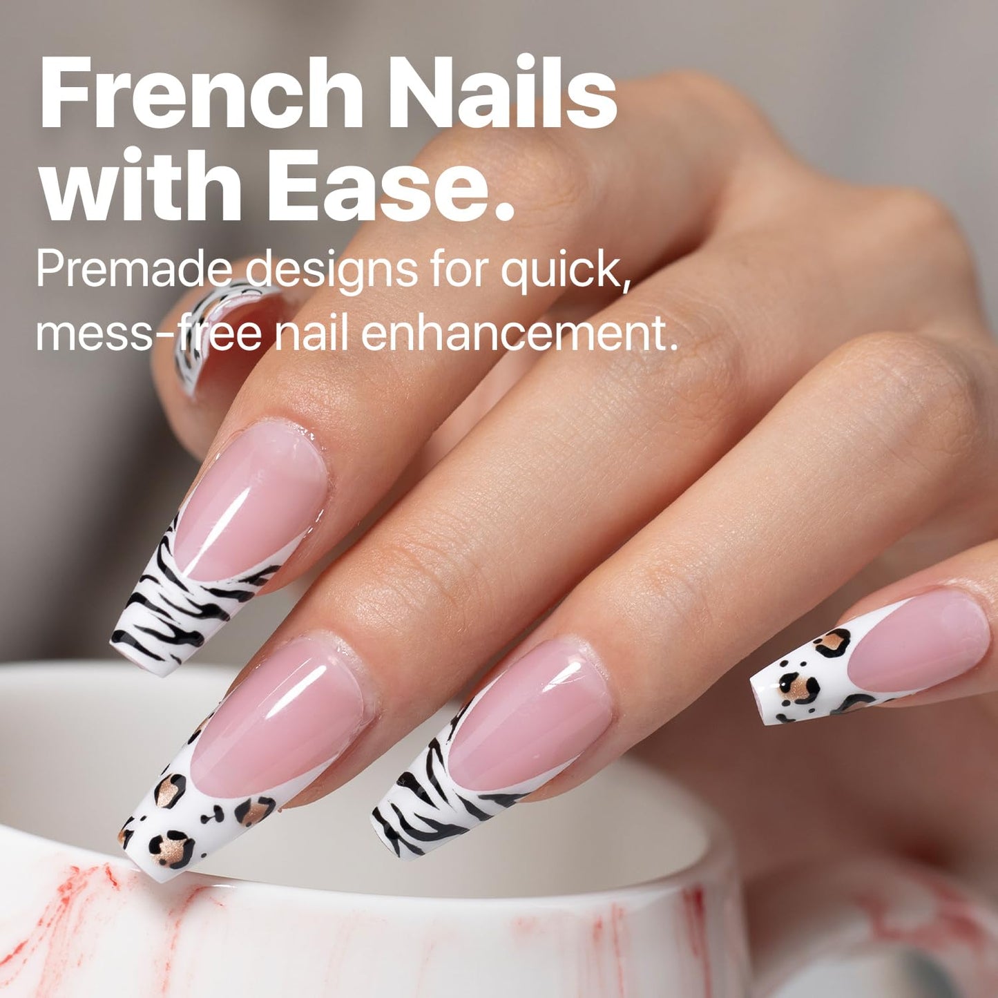SXC Cosmetics French Tip Press On Nails – Pink Series, Medium Coffin Fake Nails X-Pro Tips Starter Kit | 150PCS, 15 Sizes, 5 Styles