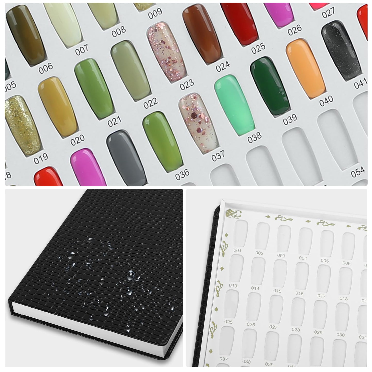 vnjaoi 216 Nail Color Chart Display Book with 240PCS False Nail Tips, UV Gel Polish Card Book, Nail Art Salon Nail Design Display Booklet, Nail Color Swatches Nail Practice Card Board