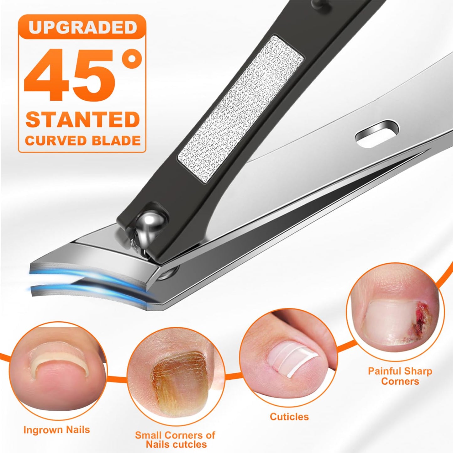 Nail Clippers Set, CLPPNA Angled Head Long Handled Toenail Clippers for Thick Toenails, Sharp Heavy Duty Ingrown Toenail Clippers with Wide Jaw, Podiatrist Nail Clippers for Seniors and Men