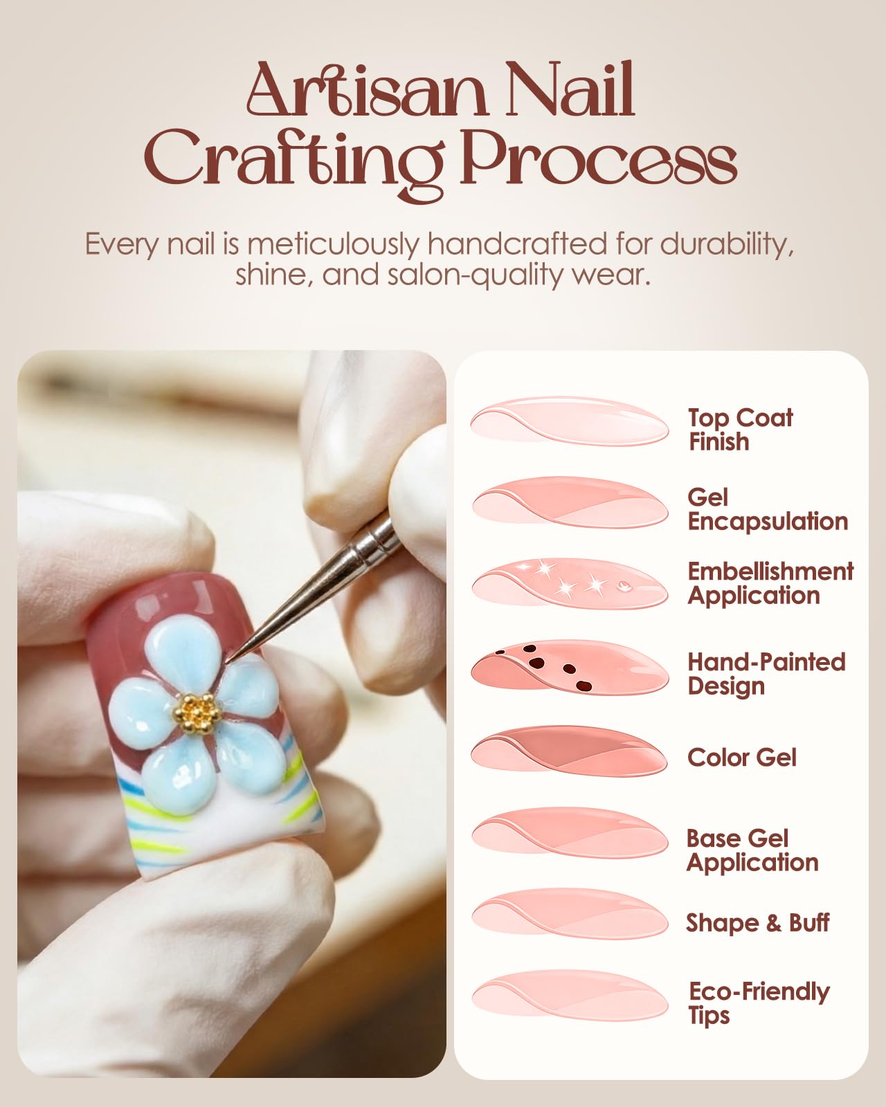 Buleens Handmade Press on Nails Acrylic Duck Nails-10pcs Short Fresh Summer Floral Crystal 3D Fake Nails Kits with Glue
