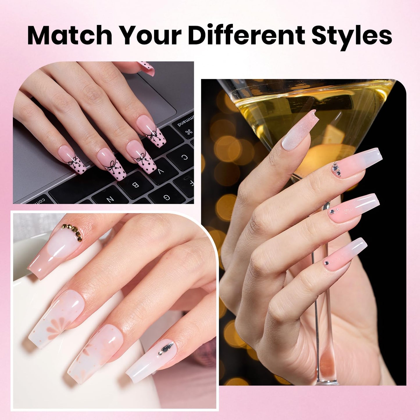 Beetles Gel Nail Kit Etch-X, Medium Coffin, 288pcs 12 Sizes Nail tips, 3Pcs 15ml HEMA-Free Nail Glue Top Coat & Base Gel Set, for Acrylic Press On Nail, Long Lasting Extension DIY Set at Home