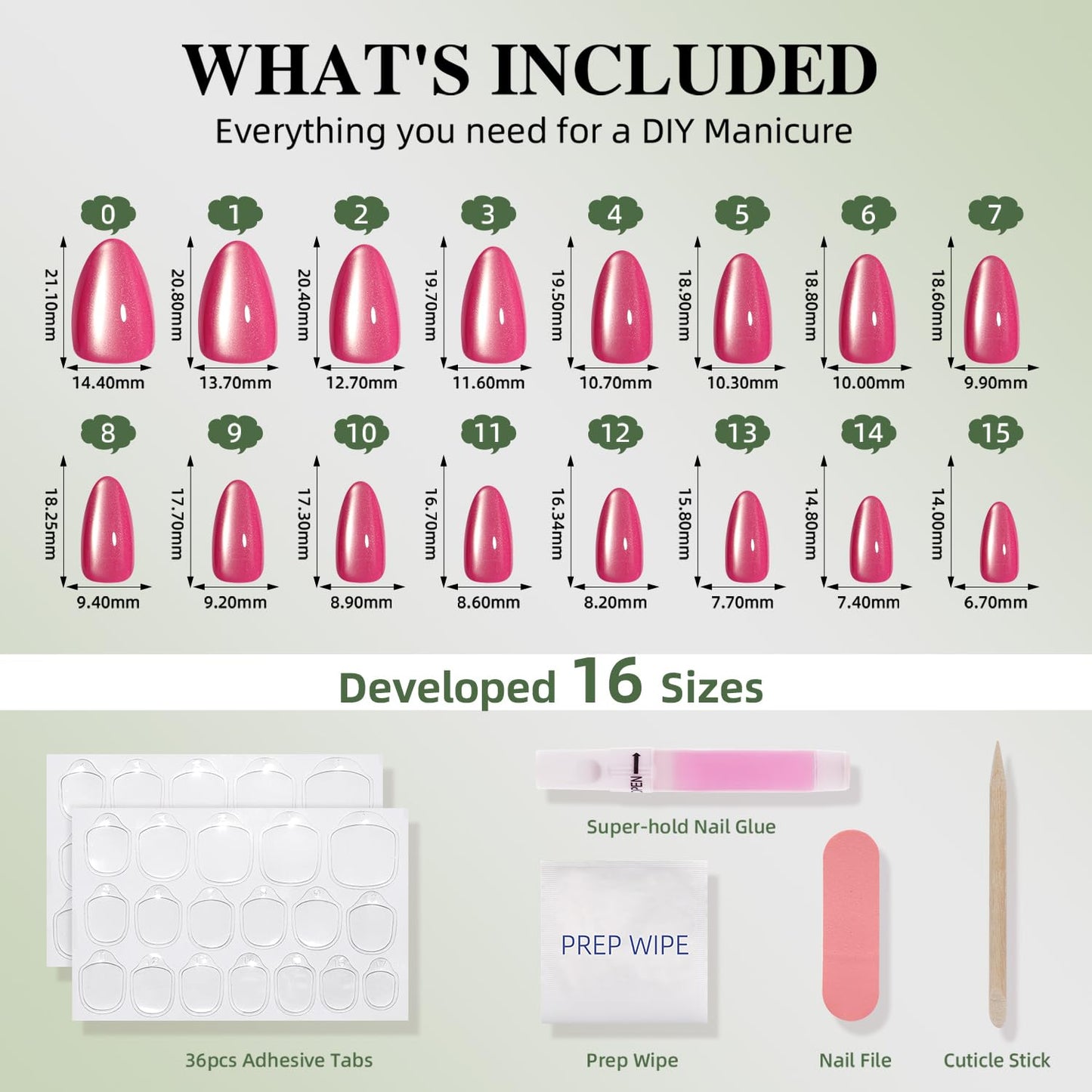 Cat Eye Pink Press On Nails - Fairy Short Almond Fake Nails, CatEye Press On Nails Reusable Stick On Nails in 16 Sizes, 32pcs False Nail Kit for Women & Girls (Starlit Pink)