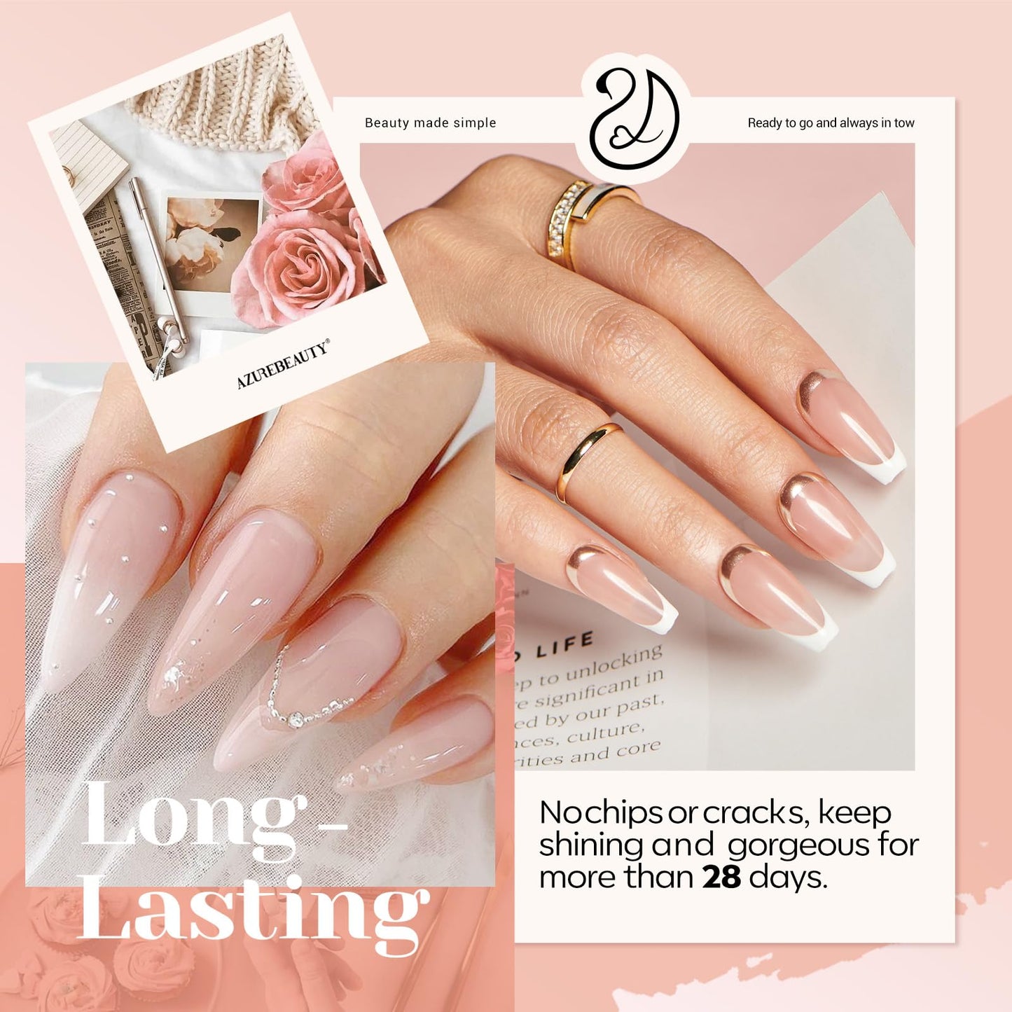 AZUREBEAUTY Dip Powder Nail Kit, Jelly Translucent Milky White Sheer Pink Nude Neutral Clear 8 Colors, Dipping Powder Liquid Set Added Matte Top Coat with Nail Sticks French Nail Art Manicure Salon