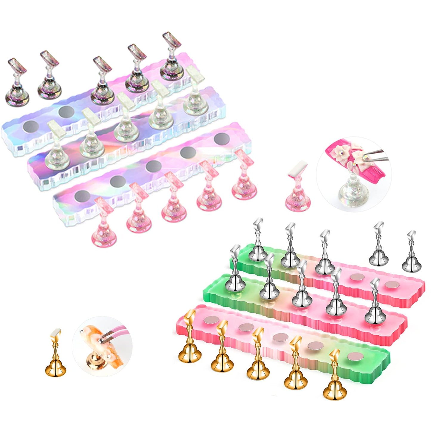 SAVILAND 3 Sets Nail Stand: Strong Magnetic Nail Holder for Painting Nails with Reusable Putty SAVILAND Nail Stand for Press On Nails Display Strong Magnet Fake Nail Holder