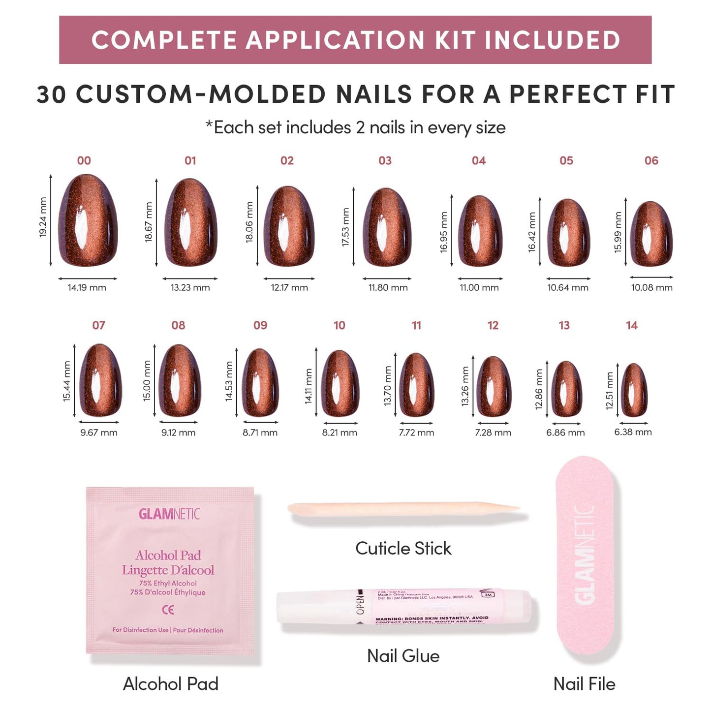 Glamnetic Press-On Nails Bundle - Magnetic Moscow, Burgundy Chrome & Cherry Mocha | Oval Fake Nails with a Cat-Eye Finish | Almond Fake Nails with a Metallic Chrome Finish | Dark Red Mediu