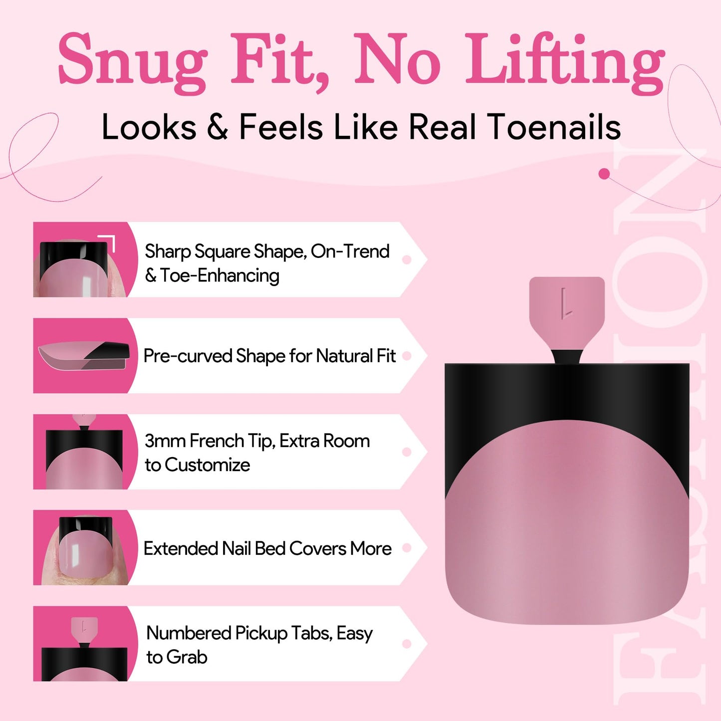 Qiek Toenail Press Ons French Tip, Berry Pink Black Elegant False Toe Nail Extension 15 Sizes 270 Pcs Sharp Square Acrylic Tips Pre-applied Nail Primer & Base Coat Full Cover for DIY Home 2025 Summer