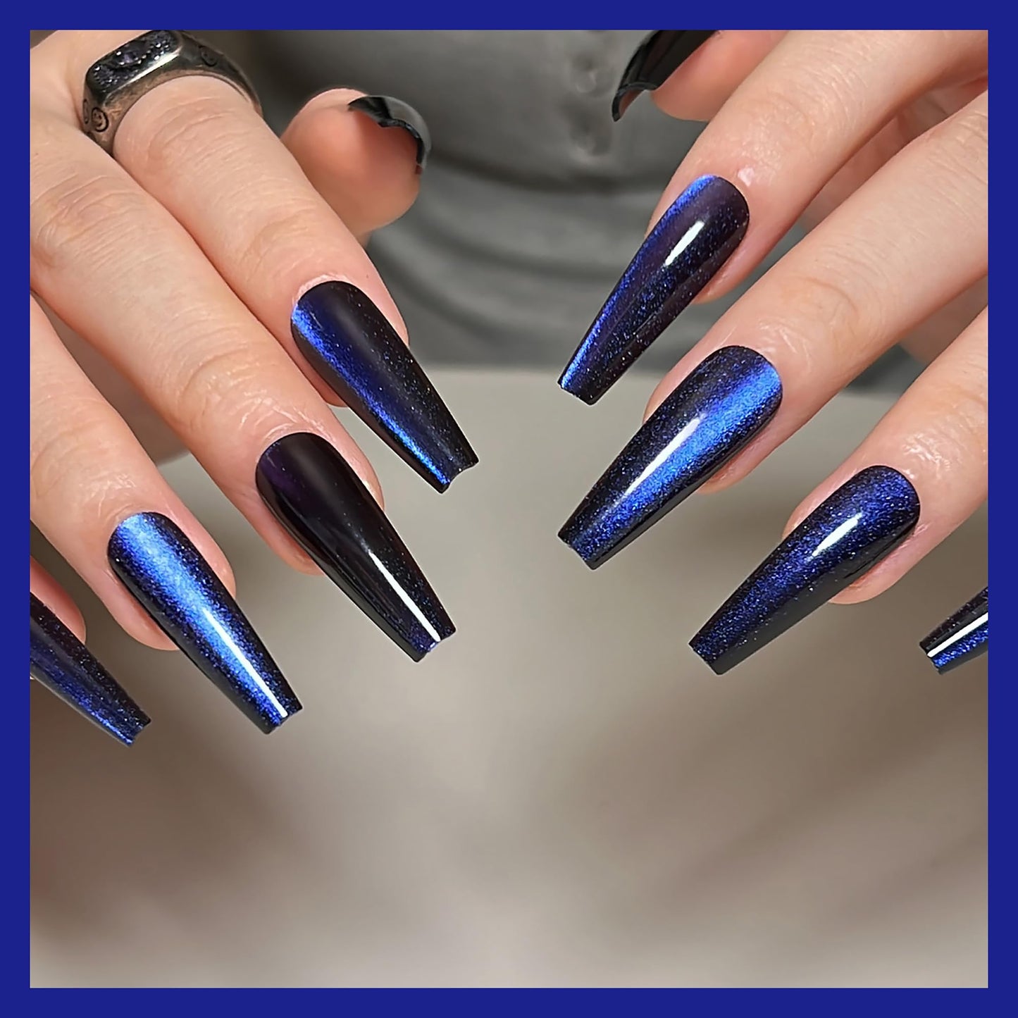 KKUUOO 4 Pack Press on Nails, Long Coffin Fake Nails, Gradient & Glitter Design False Nails, Full Cover Glossy Acrylic Nails, Stick on Nails for Women Girls, 96 Pieces 12 Sizes