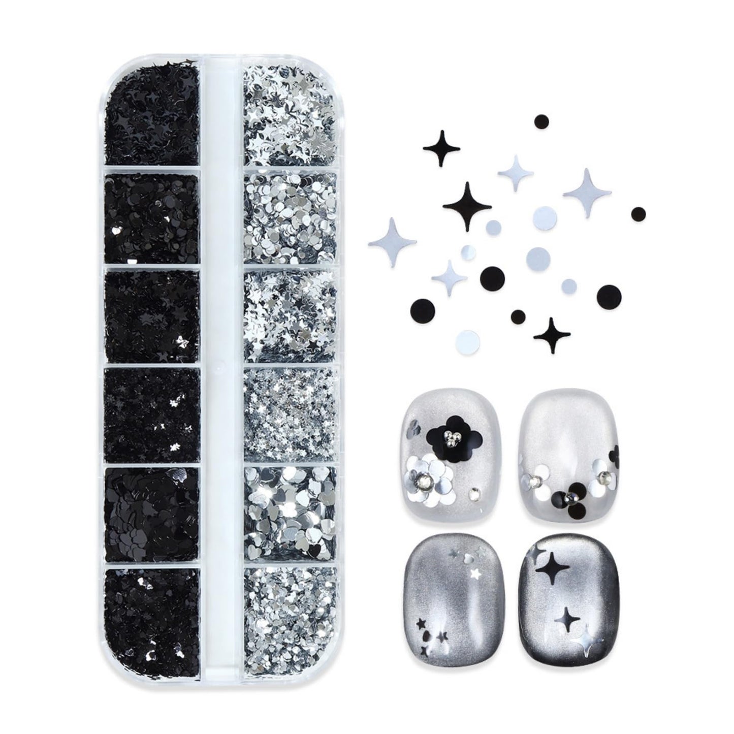 Silver Nail Glitter Black Nail Sequins Holographic Star Nail Flakes Shiny Glitter Flakes for Women Glirls Manicure Charms Decoration Supply Nails Art 1 Box