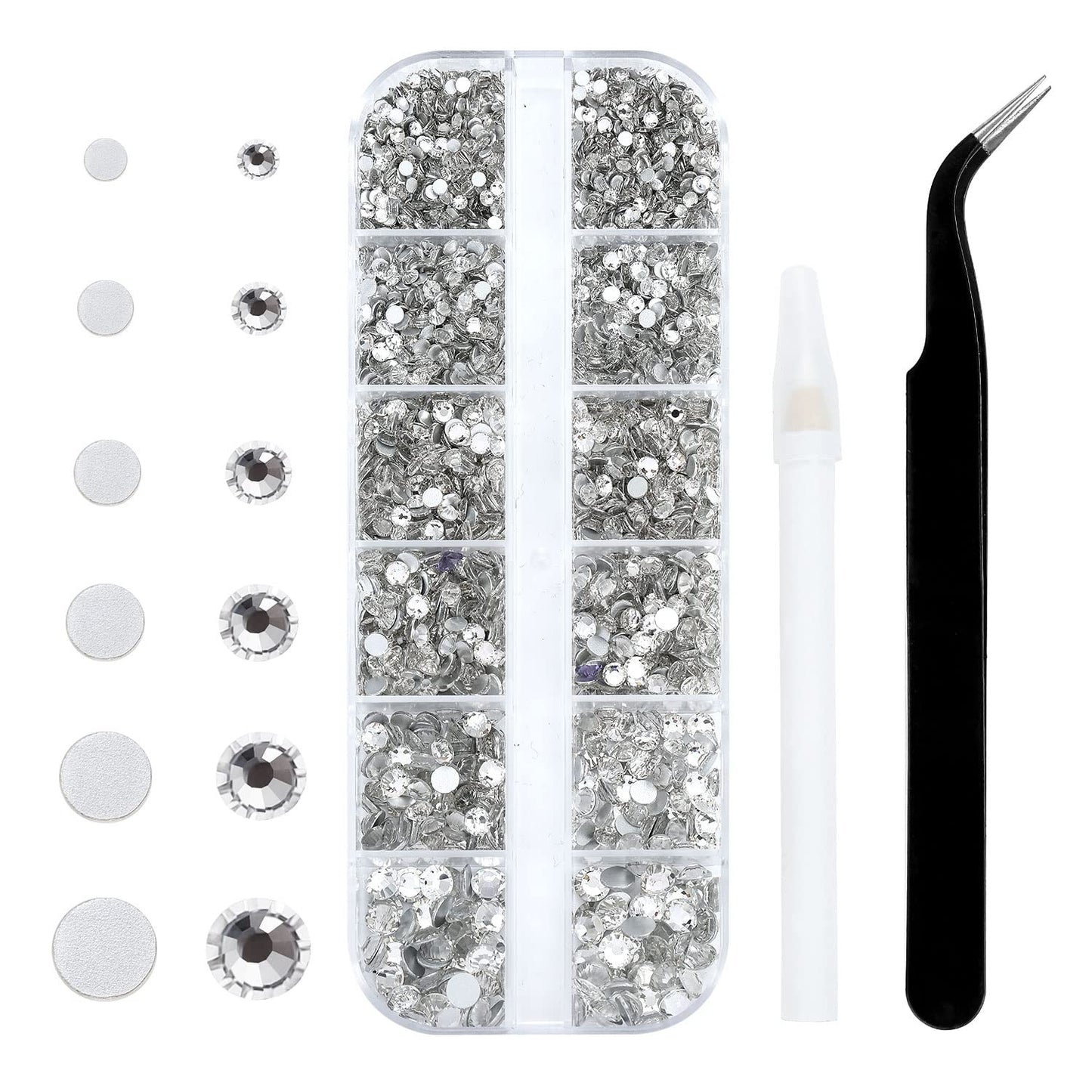 Meibite White Glass Flatback Rhinestones for Nails, Crafts & Clothes – 4240PCS 6 Sizes (SS6–SS20) Crystal Gems Kit with Tweezers & Picker, Non Hotfix DIY Rhinestones for Tumblers, Shoes, Nail Art