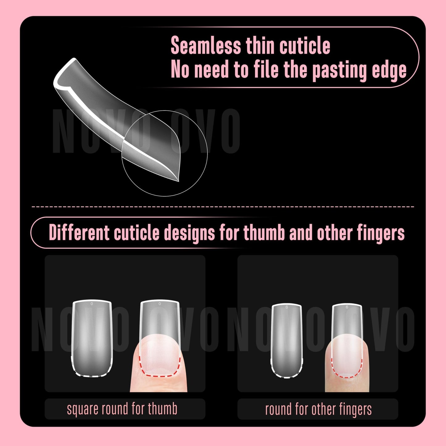 NOVO OVO Halloween Medium Slightly Curved Nail Tips Press on Full Cover, Thick Square Eagle Claw Hawk Curve Gel x Acrylic Fake Nails Extension kit, Clear Pre-etched French False Nail x 15 Sizes 240pcs