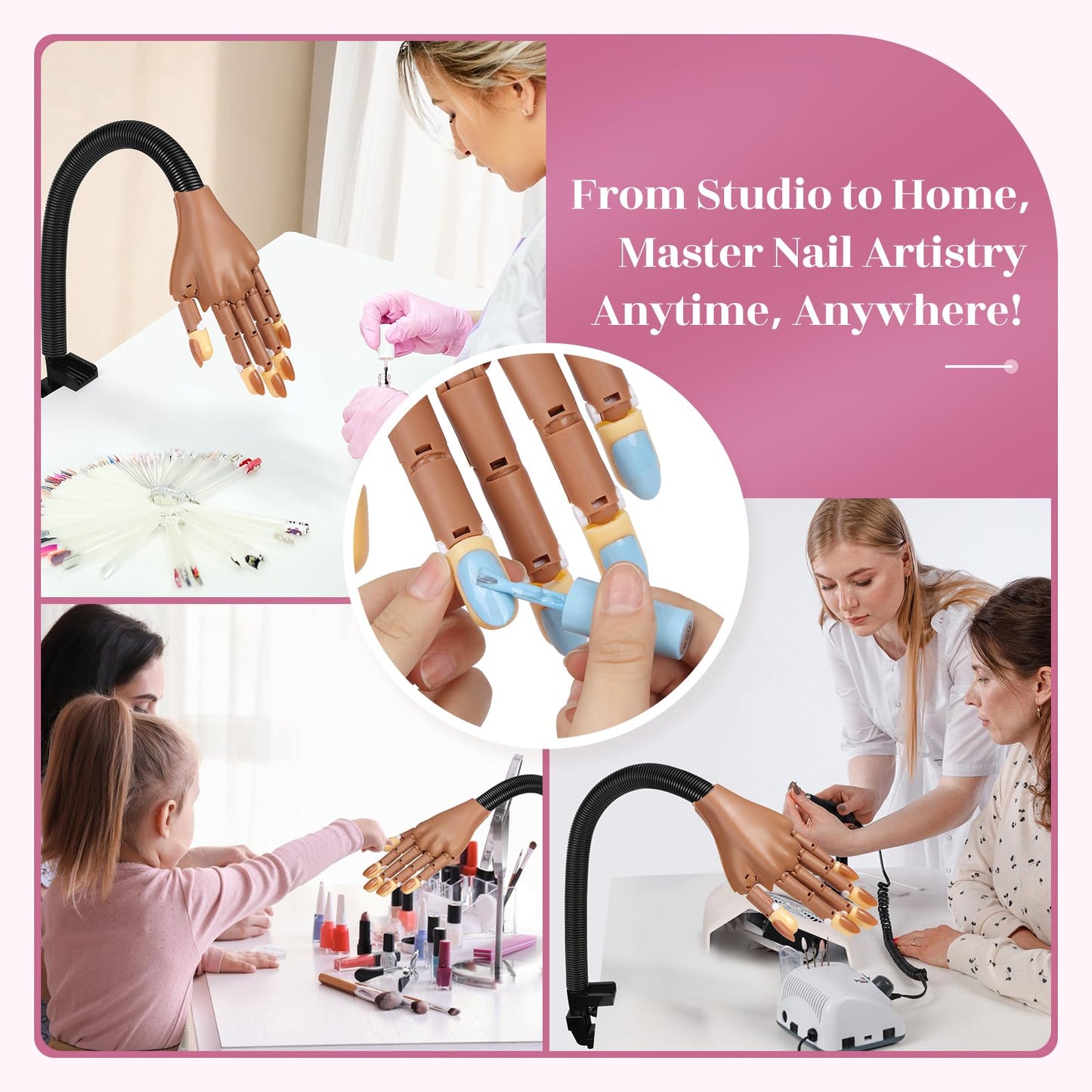 Adonafy Practice Hand for Acrylic Nails: Detachable Magnetic Practice Hand for DIY Nail Art - Realistic Flexible Fake Hand Manicure Training Finger at Home for Beginners