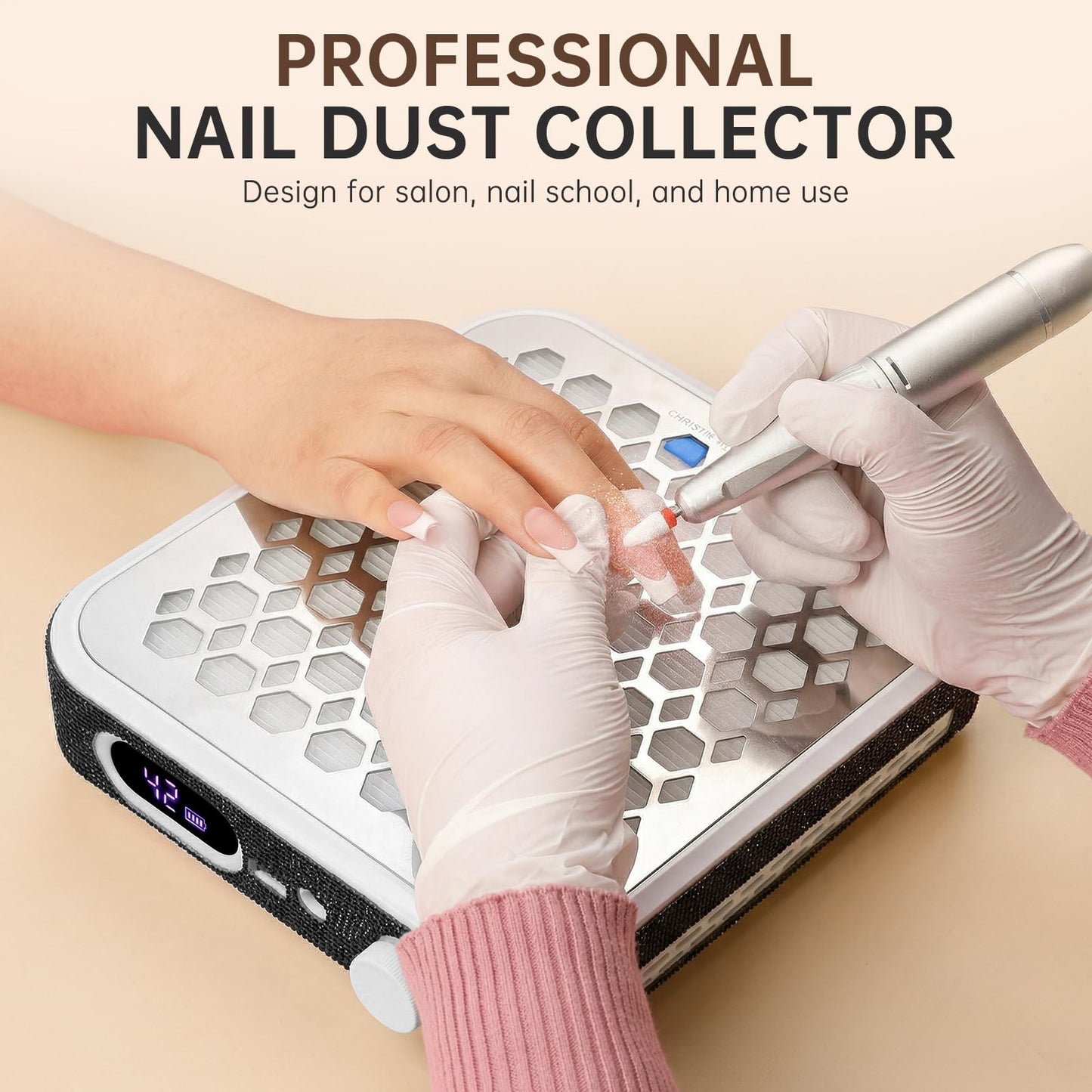 CHRISTINE SHELLY Nail Dust Collector, Rechargeable Dust Collector Nail Tech, Powerful Vacuum Fan Vent Dust Collector Extractor Dust Suction Machine for Acrylic Nails Polishing, Nail Salon&Home,Black