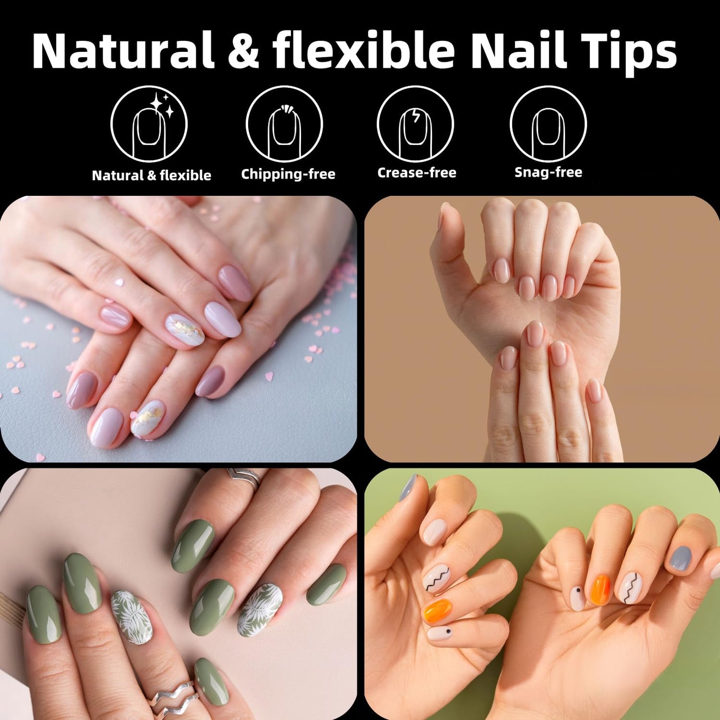 Woobena Short Oval Nail Tips, Short Gel Nail Tips Pre Etched Press On Nails Clear Acrylic Fake Nails Oval Shaped False Nails Extension Home Art DIY Salon 15 Size 300Pcs