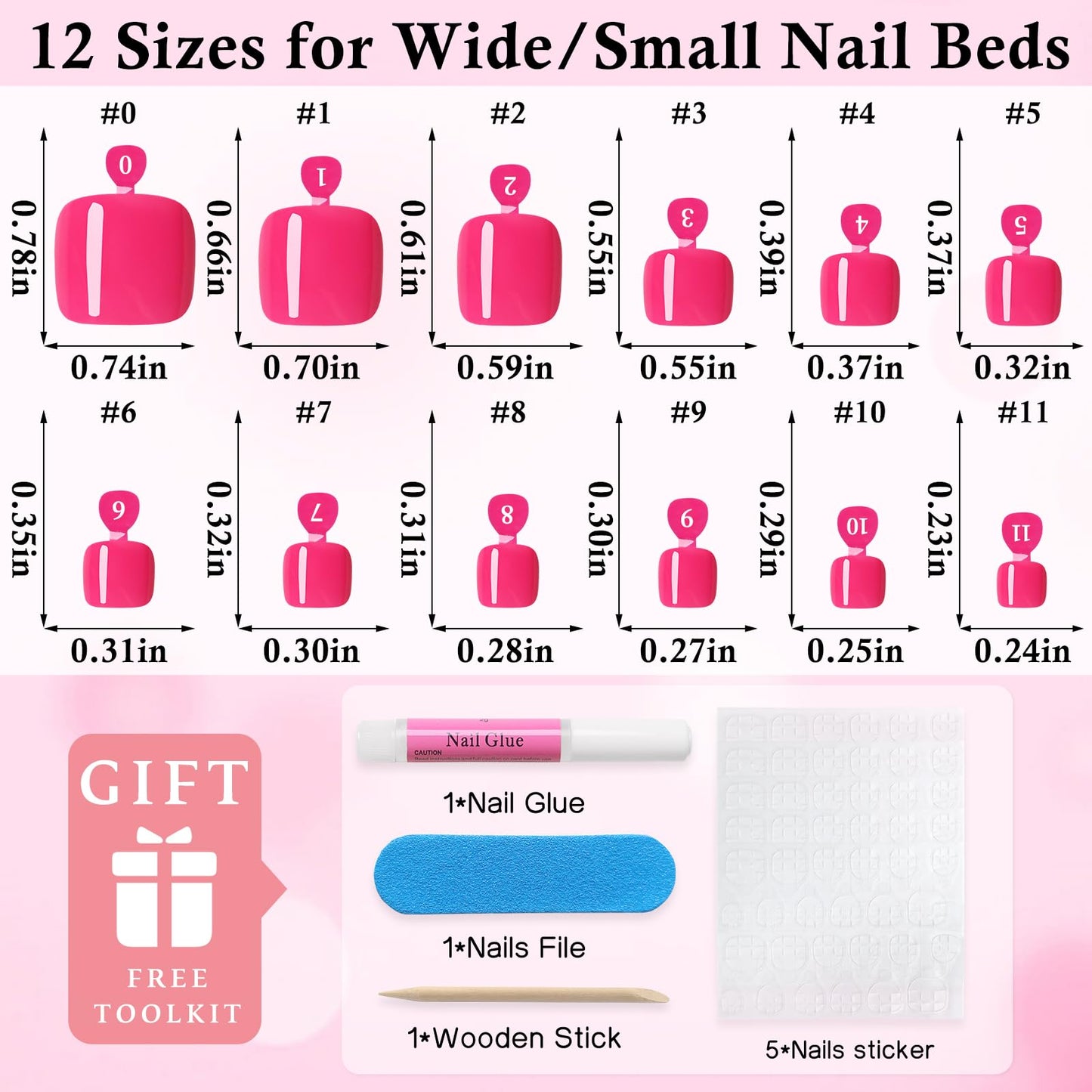 120pc Press on Toenails Women Fake Toe Nail Press ons,Rose Pink Acrylic Toenail Press ons Toes Nails Fake Toenails Glue on Toe Nail Tips 12 Sizes Toe Press-on Pedicure Presson False Nails for Feet