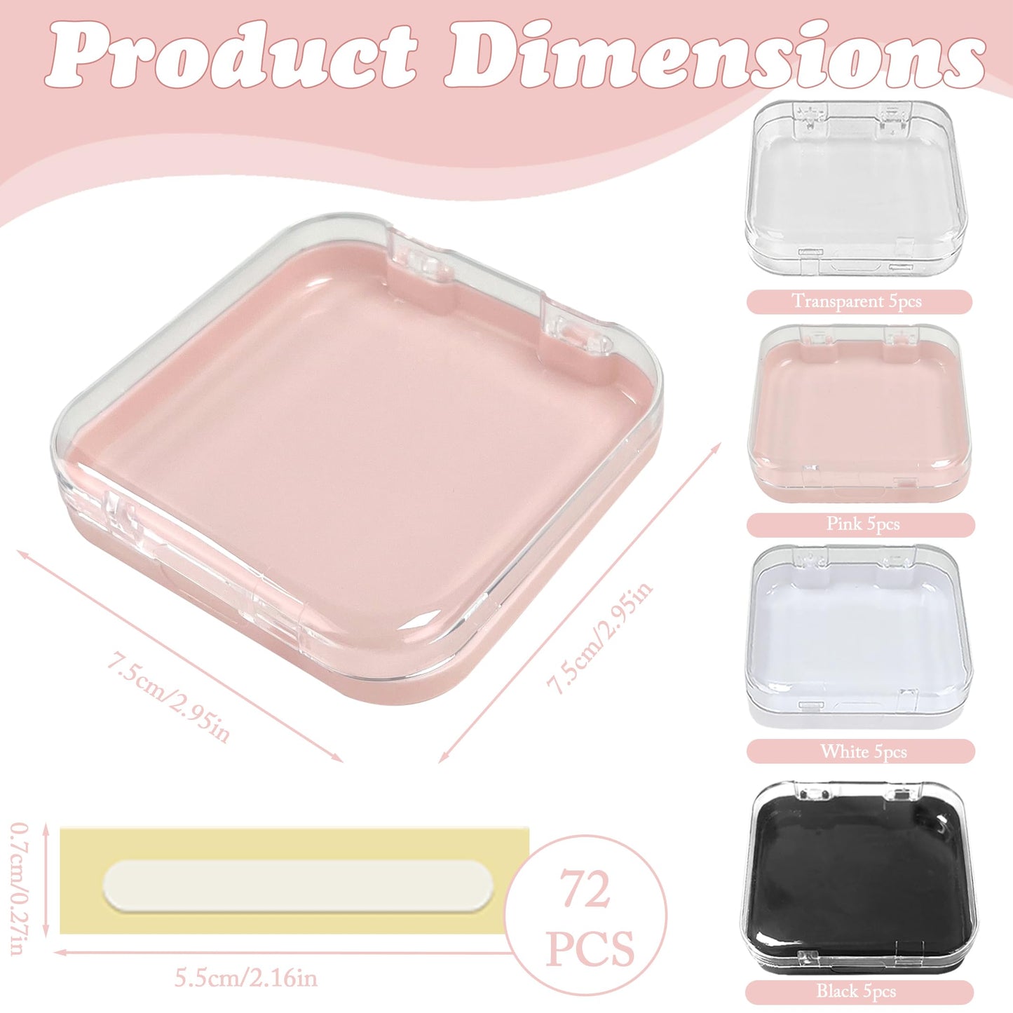 Huakaile 20 Packs Press on Nail Case with 72 PCS Adhesive Double Sided Tape, 2.95''/7.5 CM Press on Packaging for Nails Box Storage Organizer Container Display Artificial Art Supplies (A)