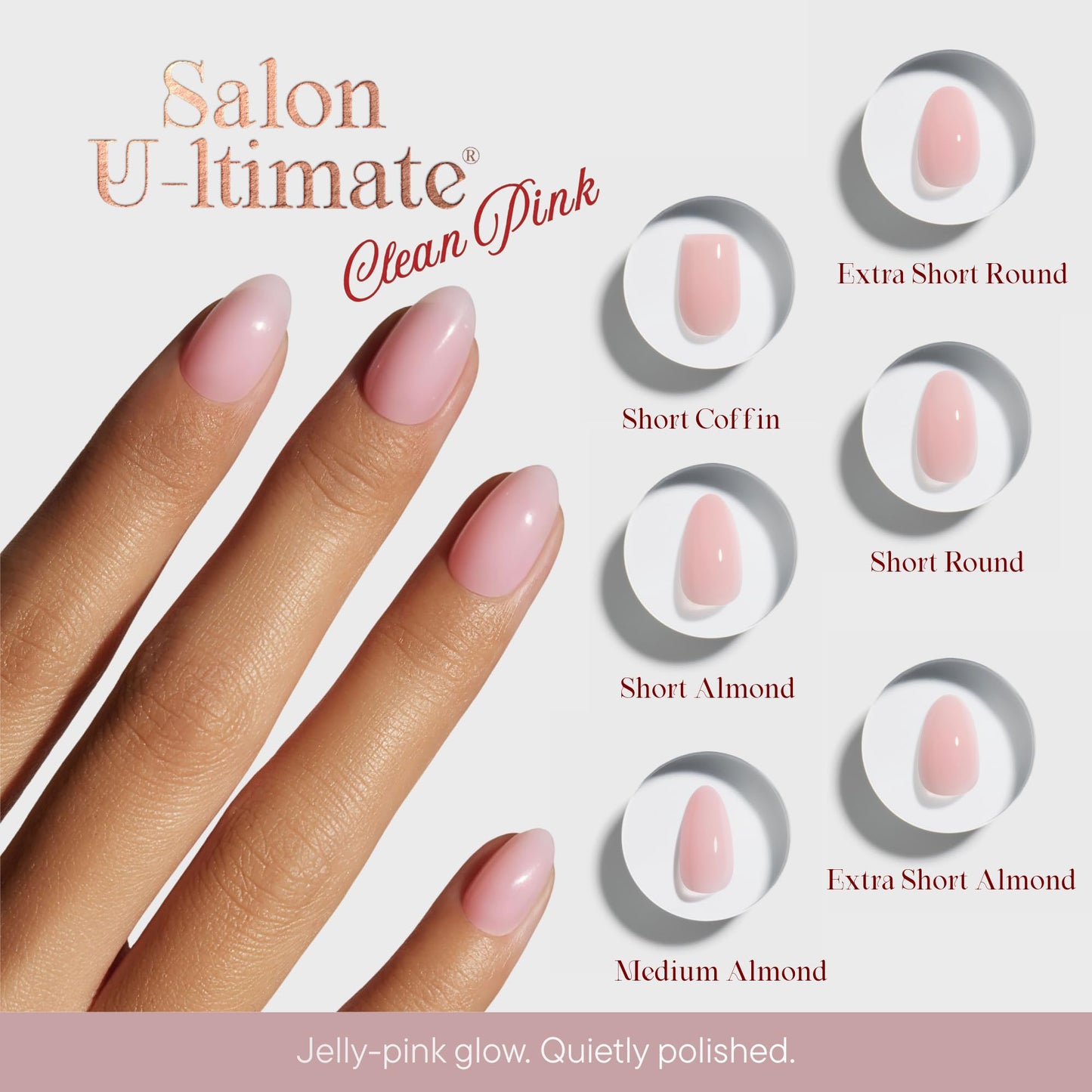 Celebritips Press On Nails - Salon U-ltimate™ | Clean Pink, Extra Short Almond Nails, Reusable | 16 sizes - 32 Nails Kit with Glue and Sticky Tabs