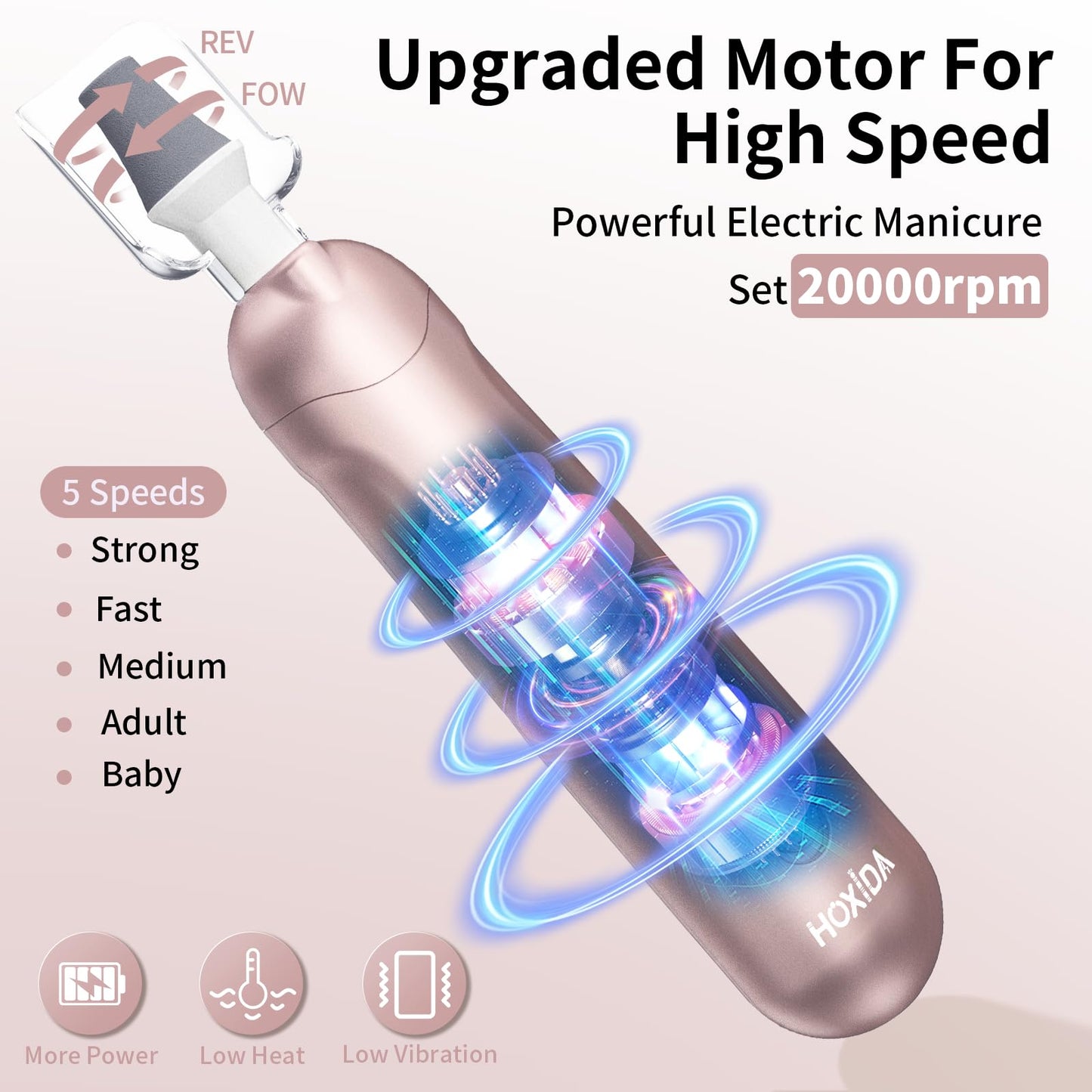 Manicure Pedicure Kit with Case, Professional Nail Grinder for Senior Thick Toenail, Cordless Electric Nail File, 5 Speeds Pedicure Tools for feet Callus Remover, Nail Drill for Women Hand Feet Care