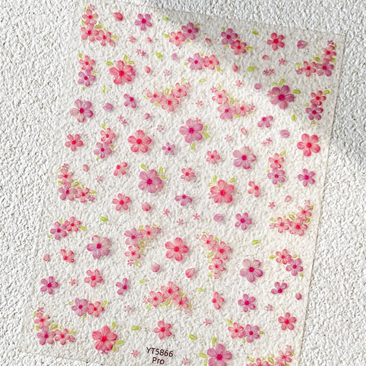 1 Sheet Pink Flower Nail Art Stickers Decals 5D Embossed Cherry Blossom Nail Stickers Exquisite Self-Adhesive Floral Nail Decals Spring Nail Art Design Stickers Supply for Women Acrylic Manicure