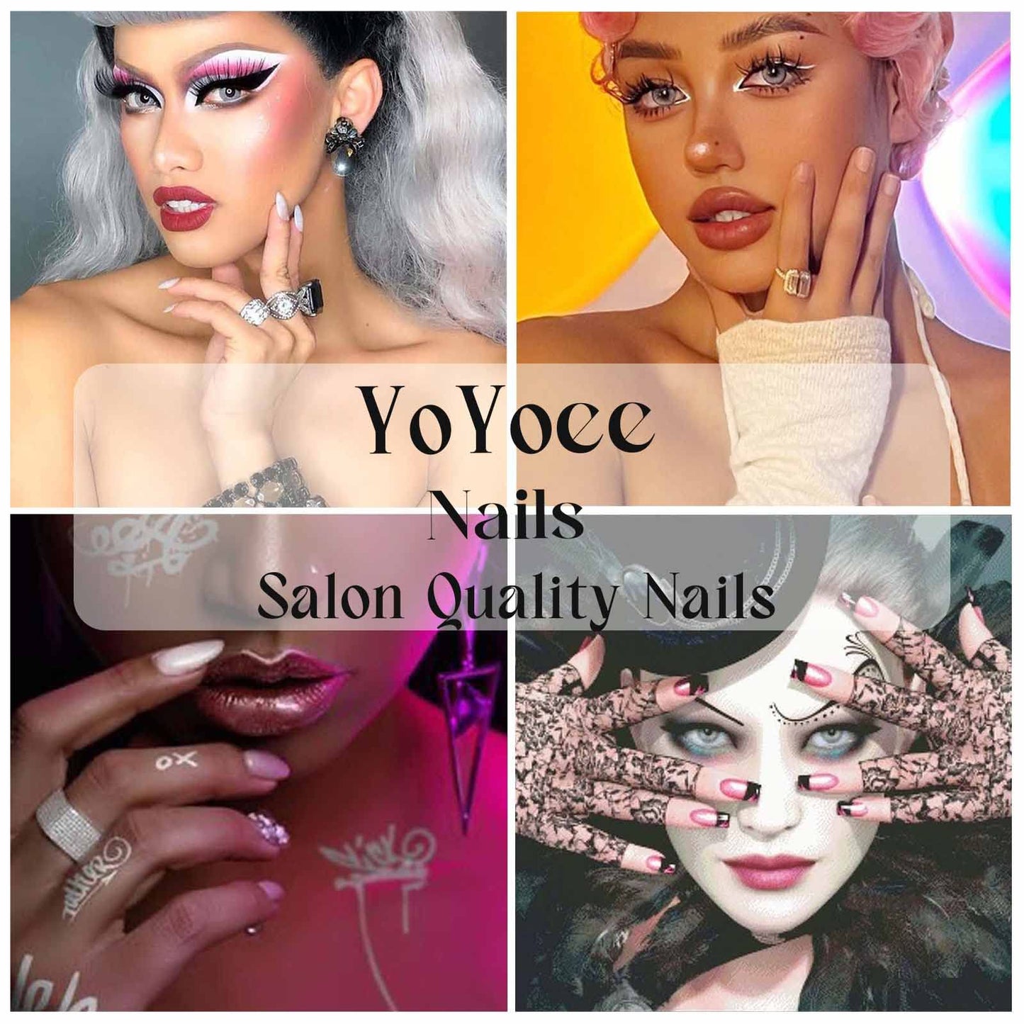 YoYoee Short Square Press on Nails - Galaxy Bling Fake Nails Gradient False Nails Acrylic Full Cover Ballerina Stick on Nails for Women and Girls 24pcs
