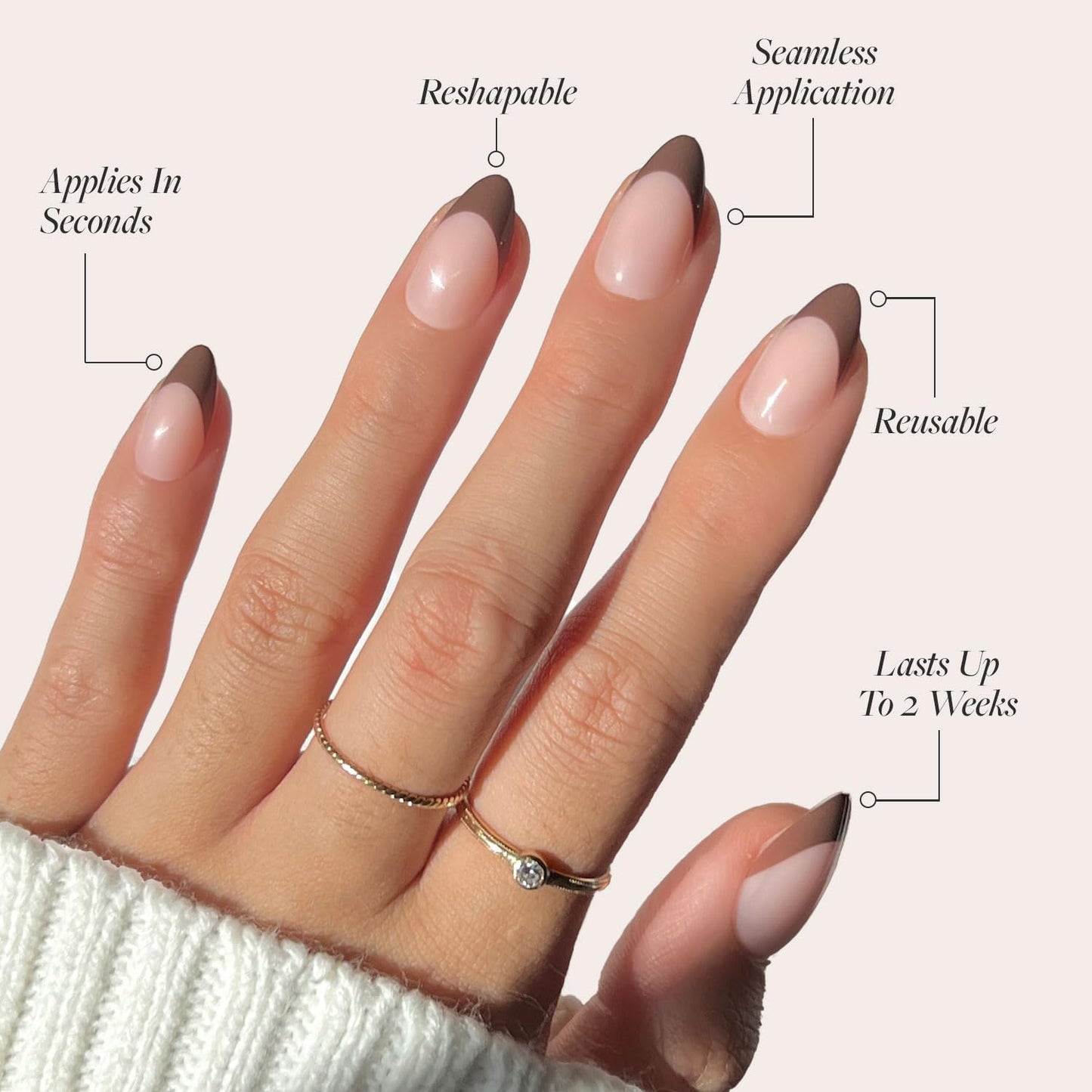 Glamnetic Press-On Nails Bundle - Chocolat & Fiery Red | Semi-Transparent Dark Brown French Tip Short Almond False Nails | Bright Red Short Almond Fake Nails | Reusable, Salon-Quality Nail Kits