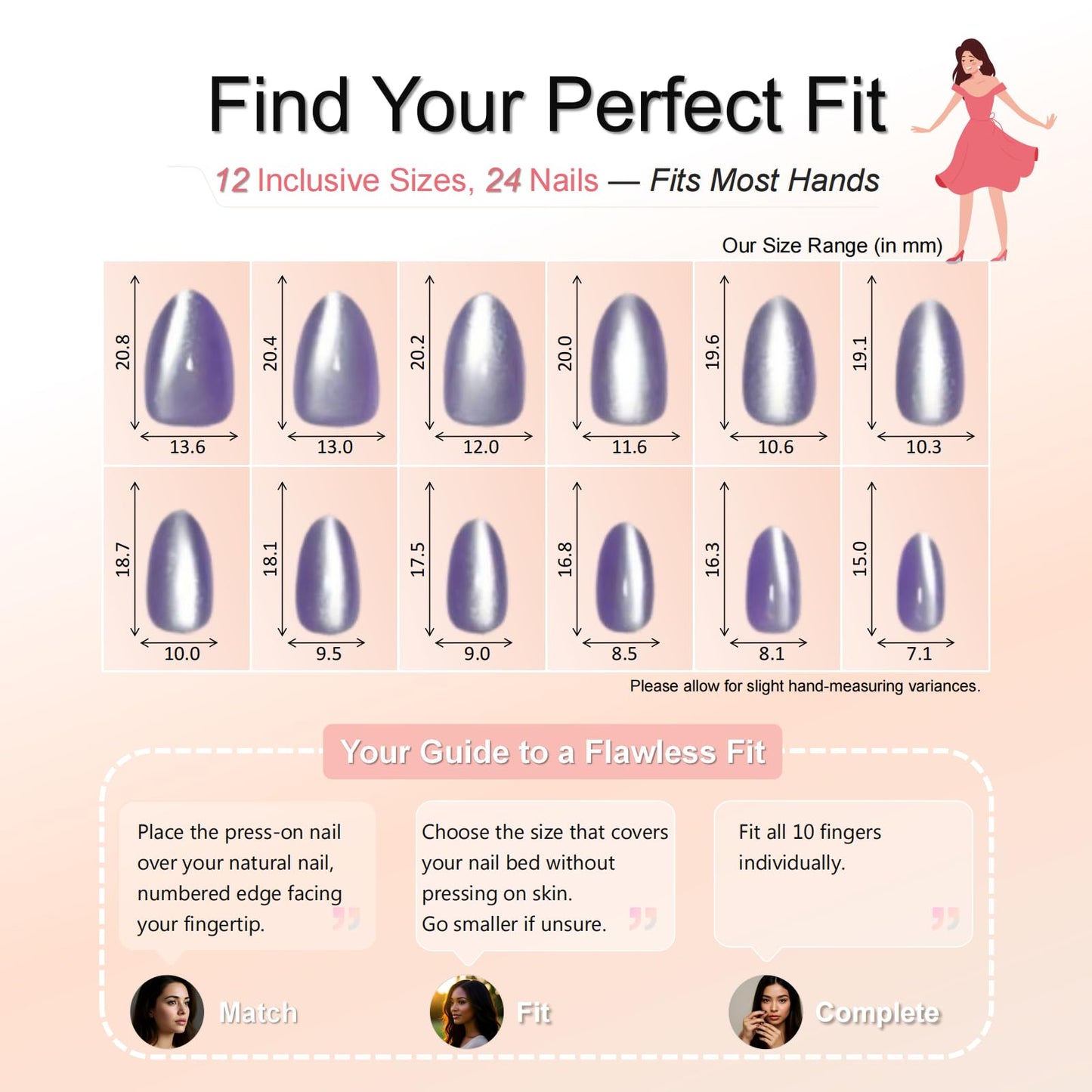 Purple Ombre Cat Eye Press on Nails, Glossy Metallic Gradient Almond Shape False Nails, Elegant & Modern for Women, 24PCS Nail Kit