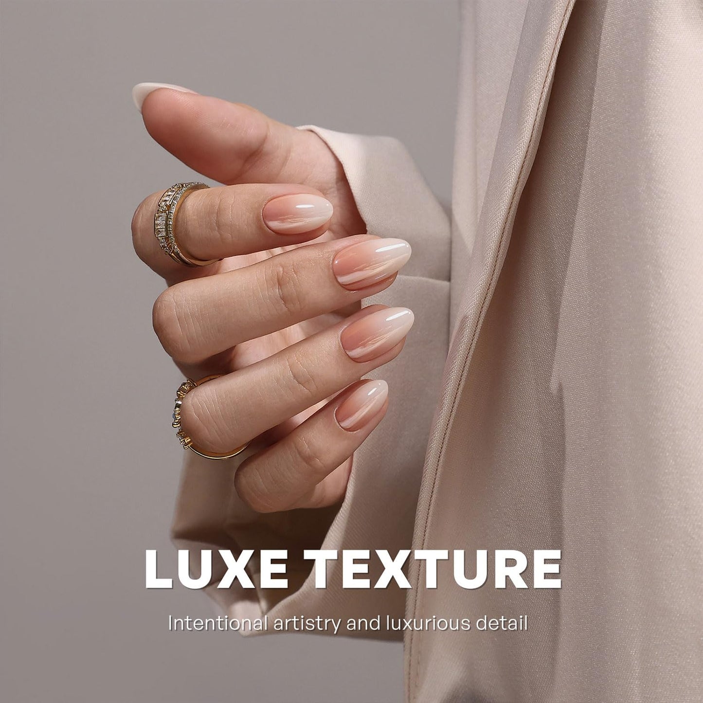 Chrome Press On Nails Short Almond - GJZEZ Soft Gel Glazed Donut Fake Nails Press Ons with Ombre Deign, Nude to Milky White Spring Summer Reusable Faux Nail Gifts for Women in 16 Sizes - 32PCS