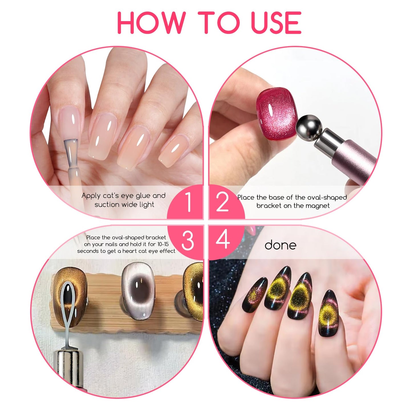 YECIRALA 2 Pcs Nail Art Cat Eye Magnets with Y&O-Shaped And Bunny Molds For Nails, 3 In 1 Versatile And Cylinder Nail Magnet Tools For Cat Eye Gel Polish Magnets, Heart, Lines & Hole Cateye Magnets