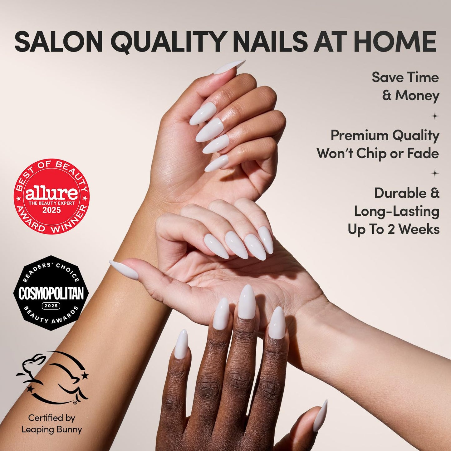 Glamnetic Press-On Nails Bundle - Sugar Glazed, Clouded & Mrs. | Medium Oval Fake Nails with White Polka Dots & Glazed Finish | Medium Almond Milky White Fake Nails | Short Almond Glazed French Tips