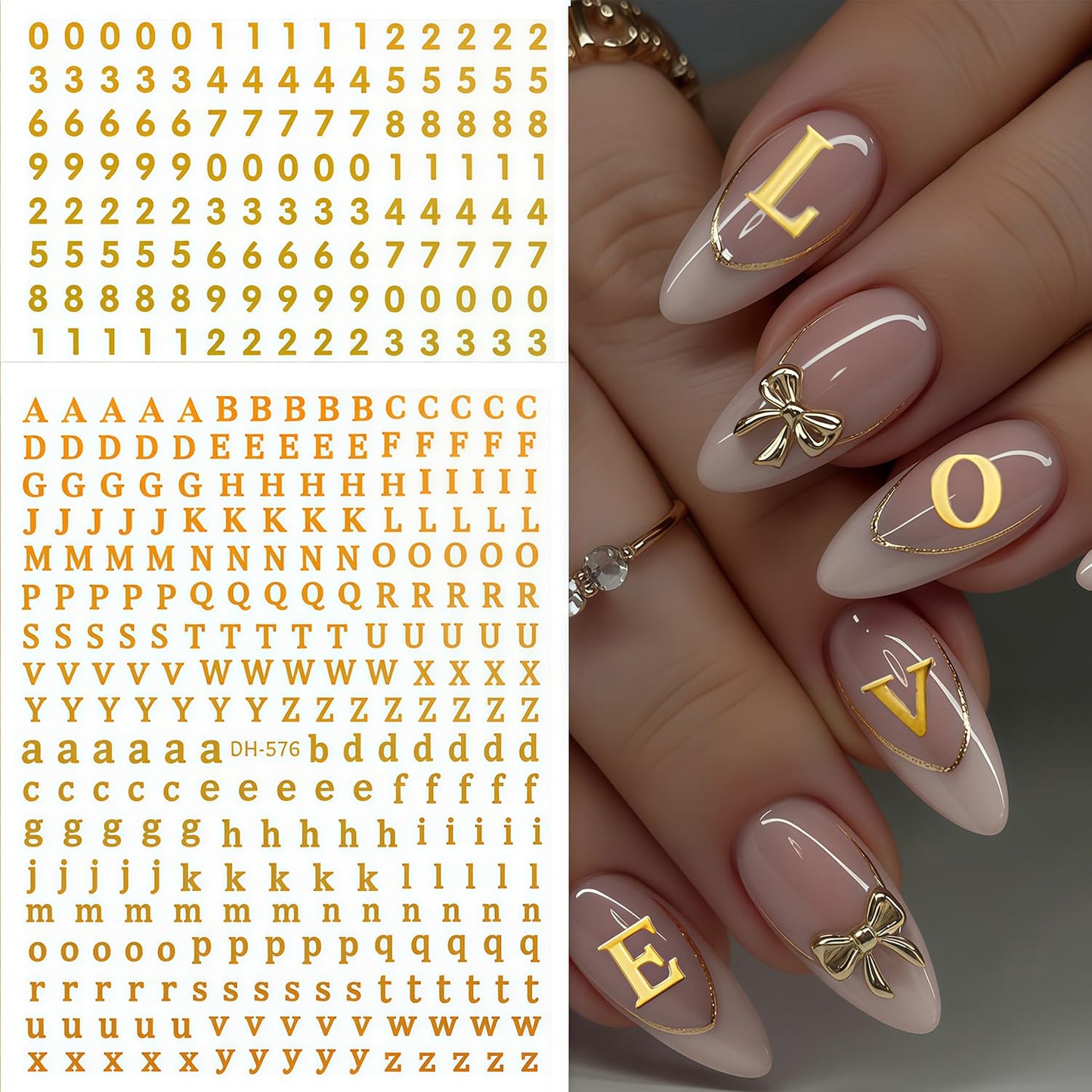 8 Sheets Letter Nail Art Stickers Number Nail Decals 3D Self Adhesive Gold Silver Letters and Numbers Nail Stickers Design Letter Number Mixed Style Decals for Women Daily DIY Manicure Decoration