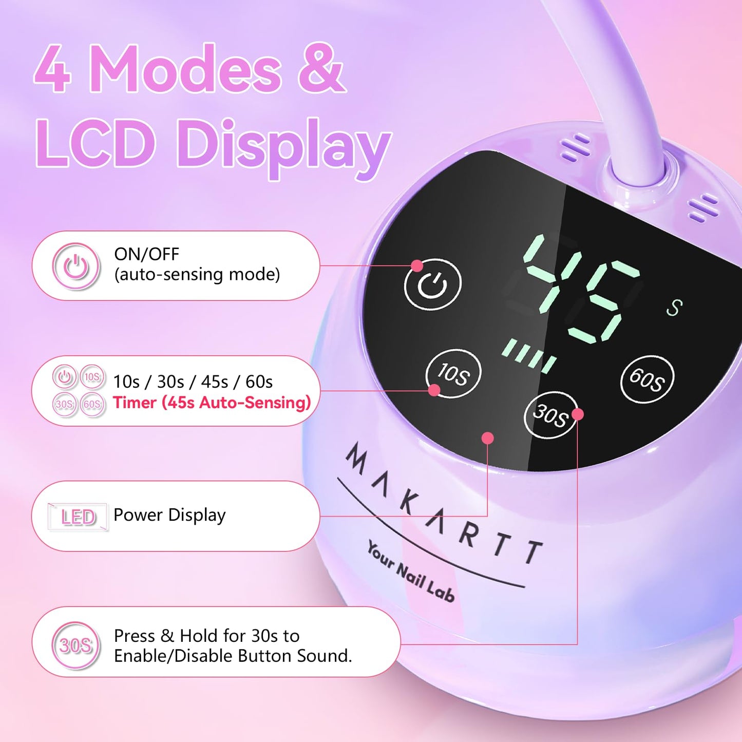Makartt UV LED Nail Lamp - Gooseneck UV Light for Gel Nails USB 39mW/cm² Cordless Flash Cure Lamp with 4 Times & Auto Sensor Nail Dryer Fast Curing Nail Art Design for Salon Home DIY (Glazed Purple)