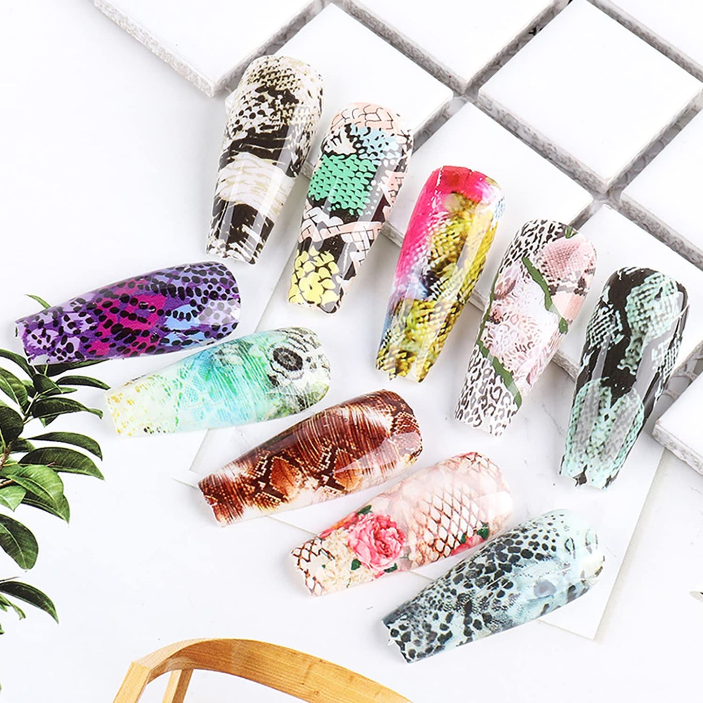 Snake Print Holographic Nail Foil Stickers - Sky Starry Paper Transfer Foils for Nail Transfer Glue Women Manicure