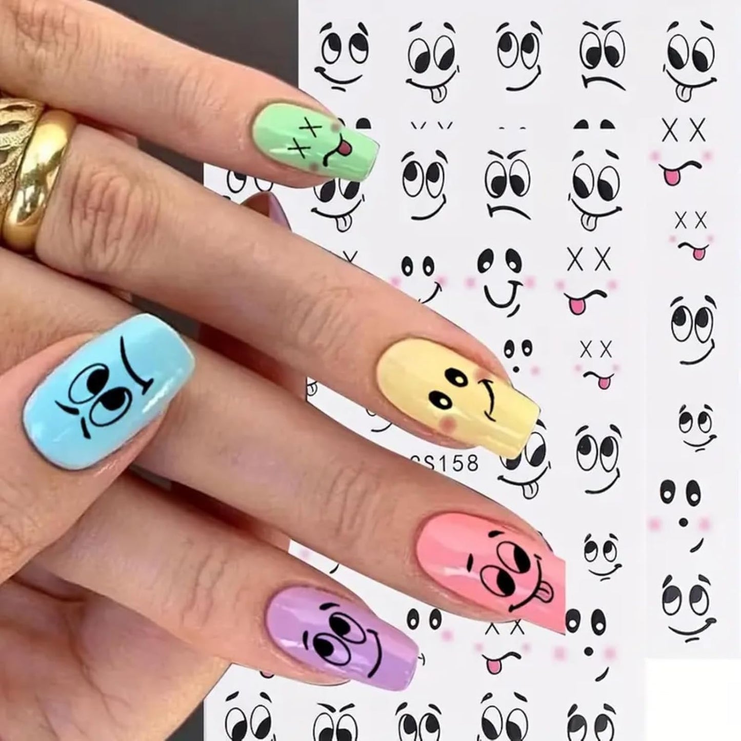 6Pcs Nail Art Stickers,Small Expressions Nail Stickers Self-Adhesive Cute Cartoon Emoticons Nail Decals Nail Supplies Ant Deisgns for Women Nails Decoration