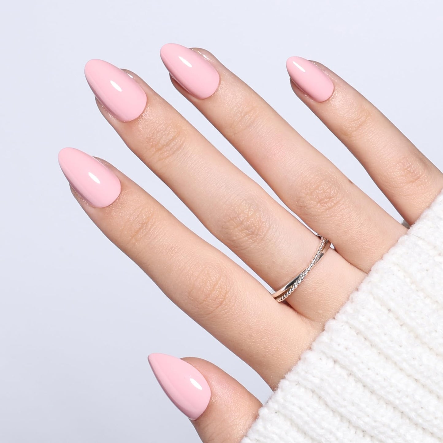 SEEWEE Pink Press On Nails Almond - Short Almond Nude Fake Nails with Nail Glue, Nude Press On Nails Reusable Stick On Nails in 16 Sizes 32 Nail Kit for Women & Girls | Salon Quality