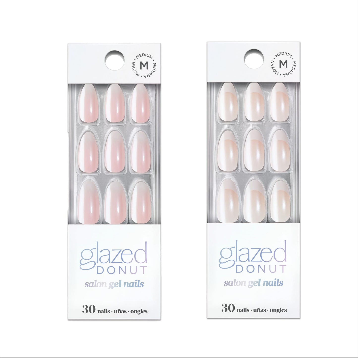 Dashing Diva Nailbliss Glazed Donut Gel Manicure Bundle - Rosewater Glaze & French Glaze - Salon Quality, Easy to Apply and Chip Resistant - Contains 2 Sets of 30 Medium Length, Almond Shaped