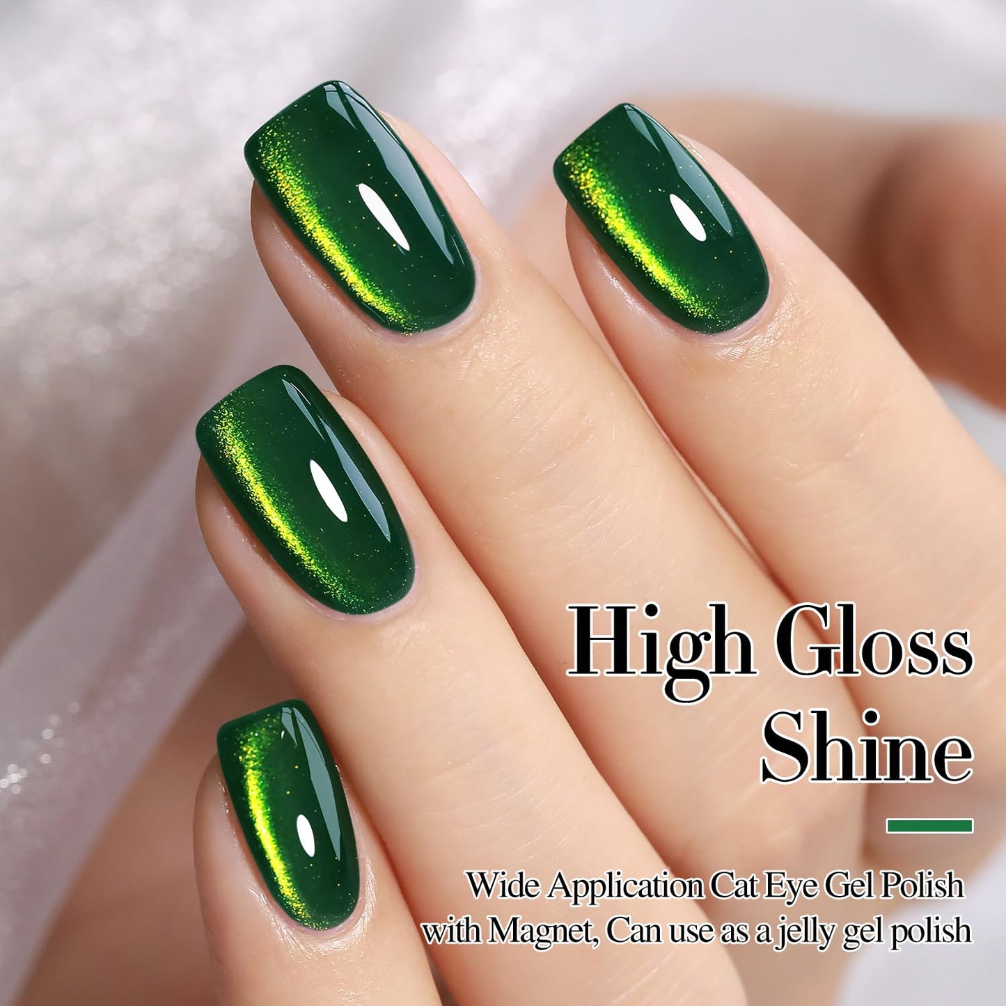 Double Rhythm Cat Eye Gel Polish with Magnet 15ML Holographic Glitter Shimmer Color 0.5 OZ Magnetic Gel Polish Salon DIY at Home (Dark Green-MC1045)